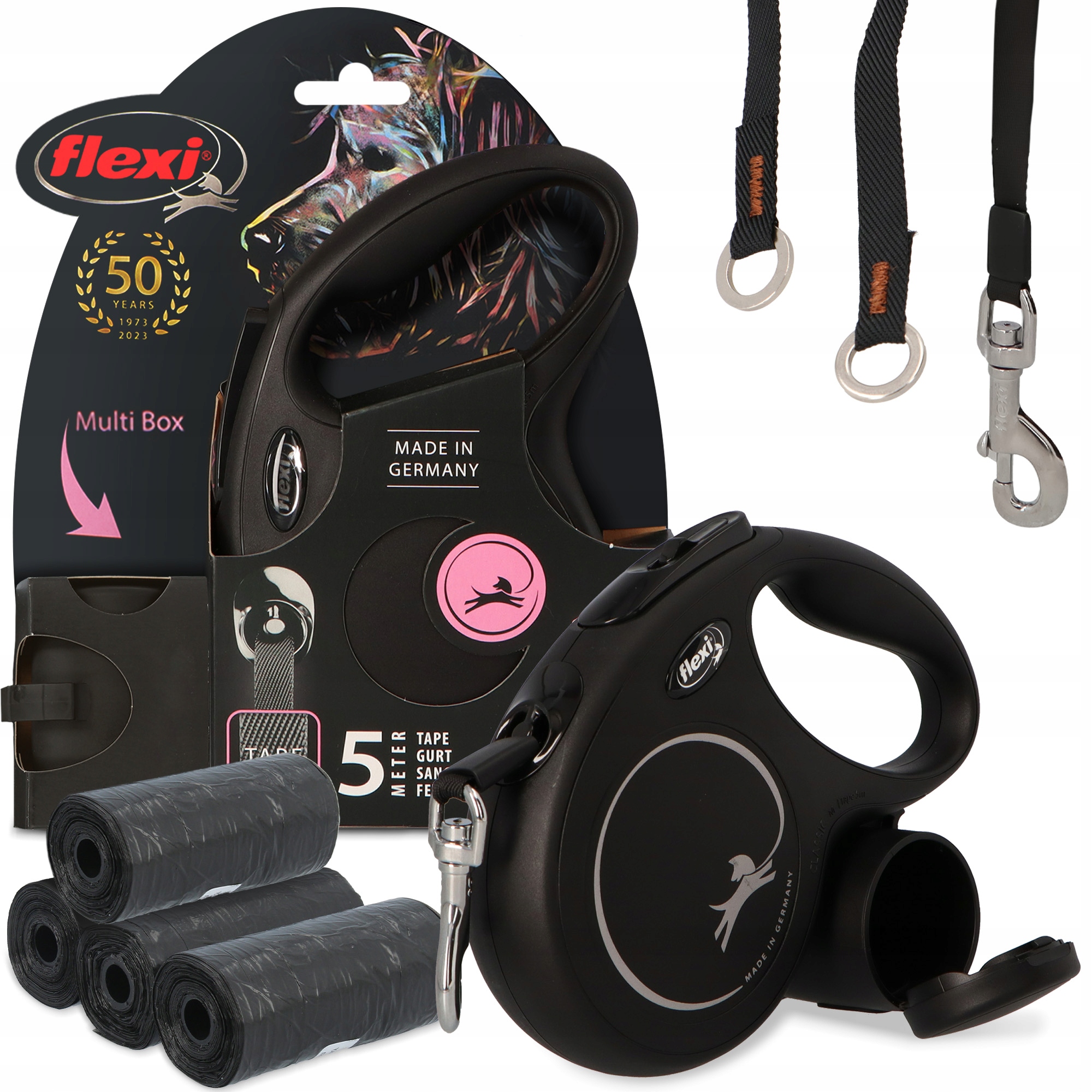 Levně Vodítko Psa Automatická Páska 5 m Pouzdro Nádoba Pochoutky 80x Sáčky Koupit 3O