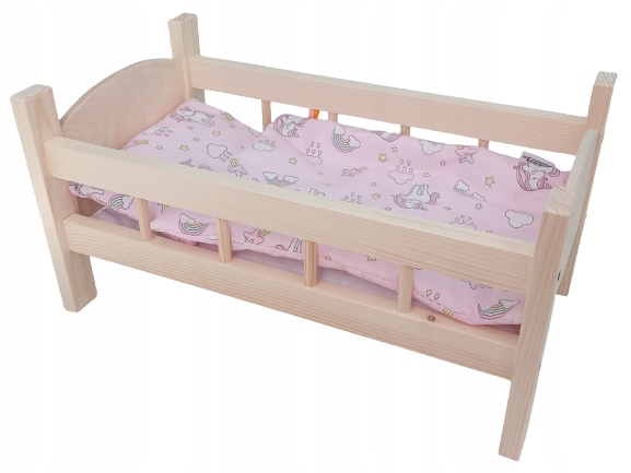 

Łóżeczko Drewniane Duże dla lalek Pościel 3 El.
