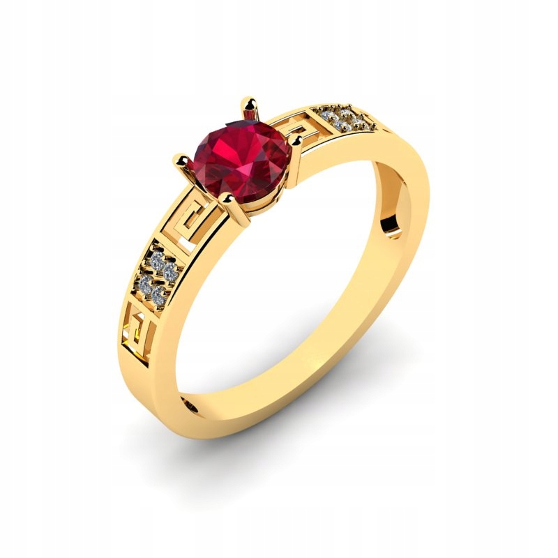 

Pierścionek Złoty Wzór Grecki Rubin I Brylanty