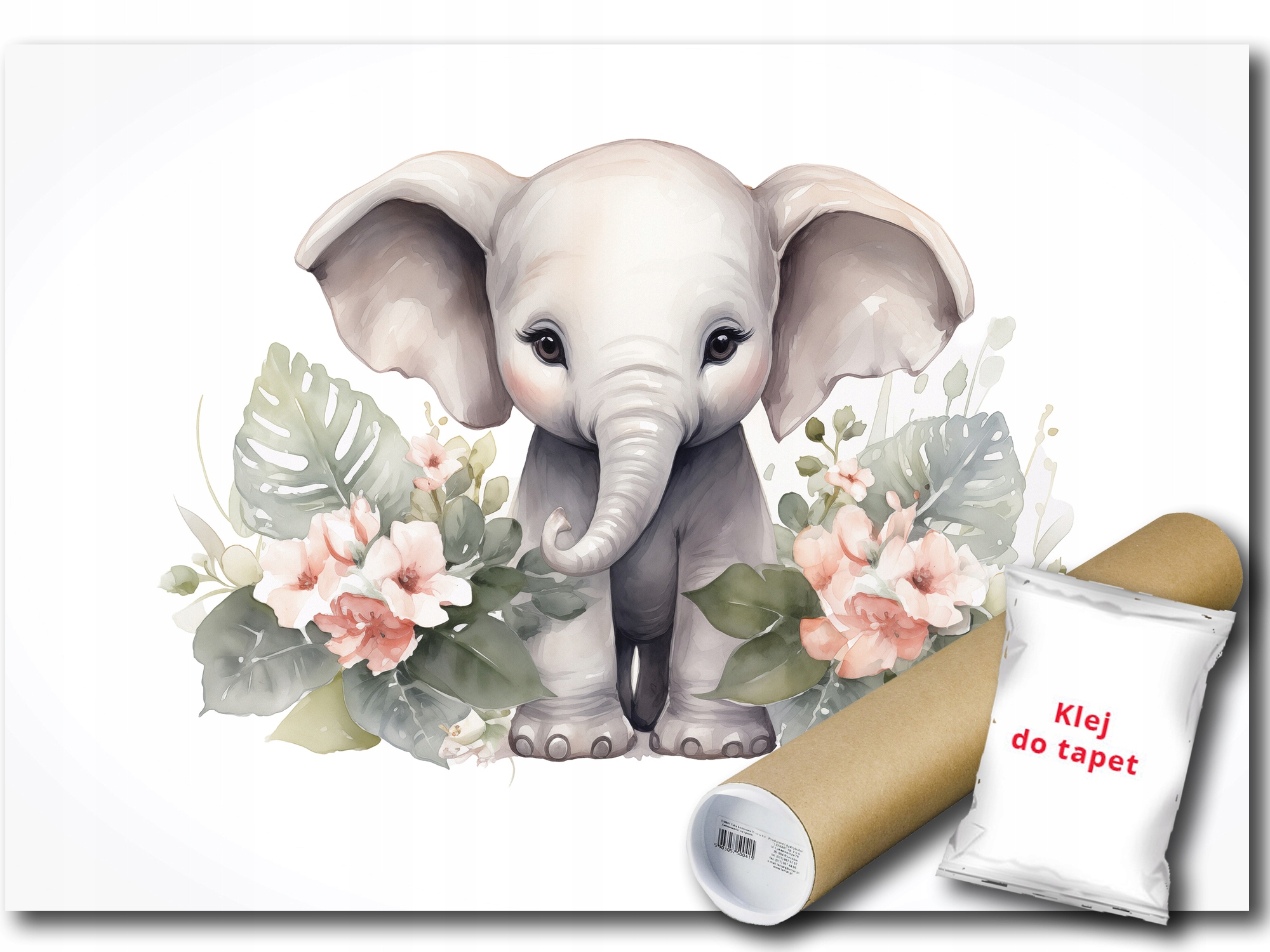 Vinylová Fototapeta Slon Zvieratko Listy Kvety Akvarel 416x290