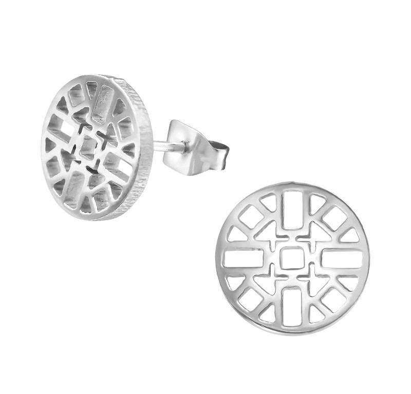 Kolczyk stal szlach SZTUKA kółko Wzór Azteków ażur