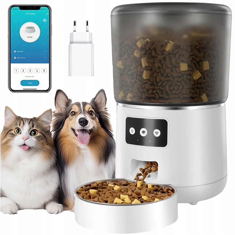 Levně Automatický Dávkovač Krmiva Pro Pro Kočky A Psy, Miska 4 L, Bílá