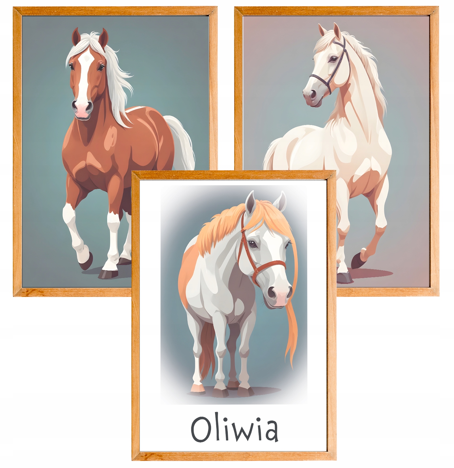 3 OBRAZKI DO POKOJU DZIECIĘCEGO A4 PLAKATY KONIE KONIKI PREZENT IMIE