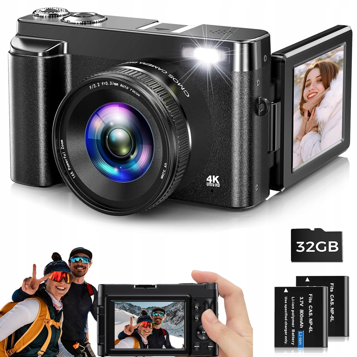 48MP Vlogový Fotoaparát S 32GB Kartou A Funkcí Webové Kamery