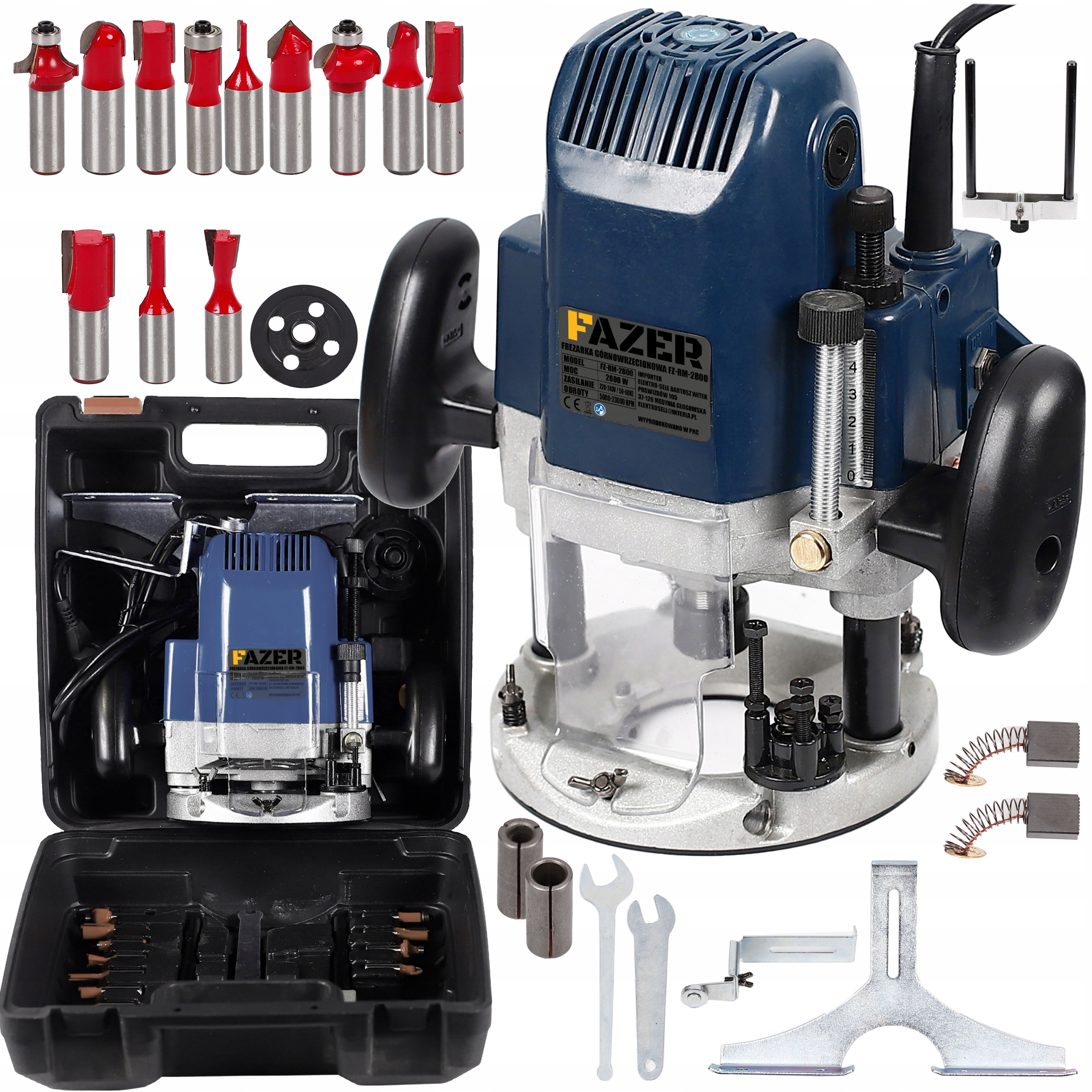 Frezarka Górnowrzecionowa Do Drewna Frezy Walizka Zestaw Mocna 2800W Frez