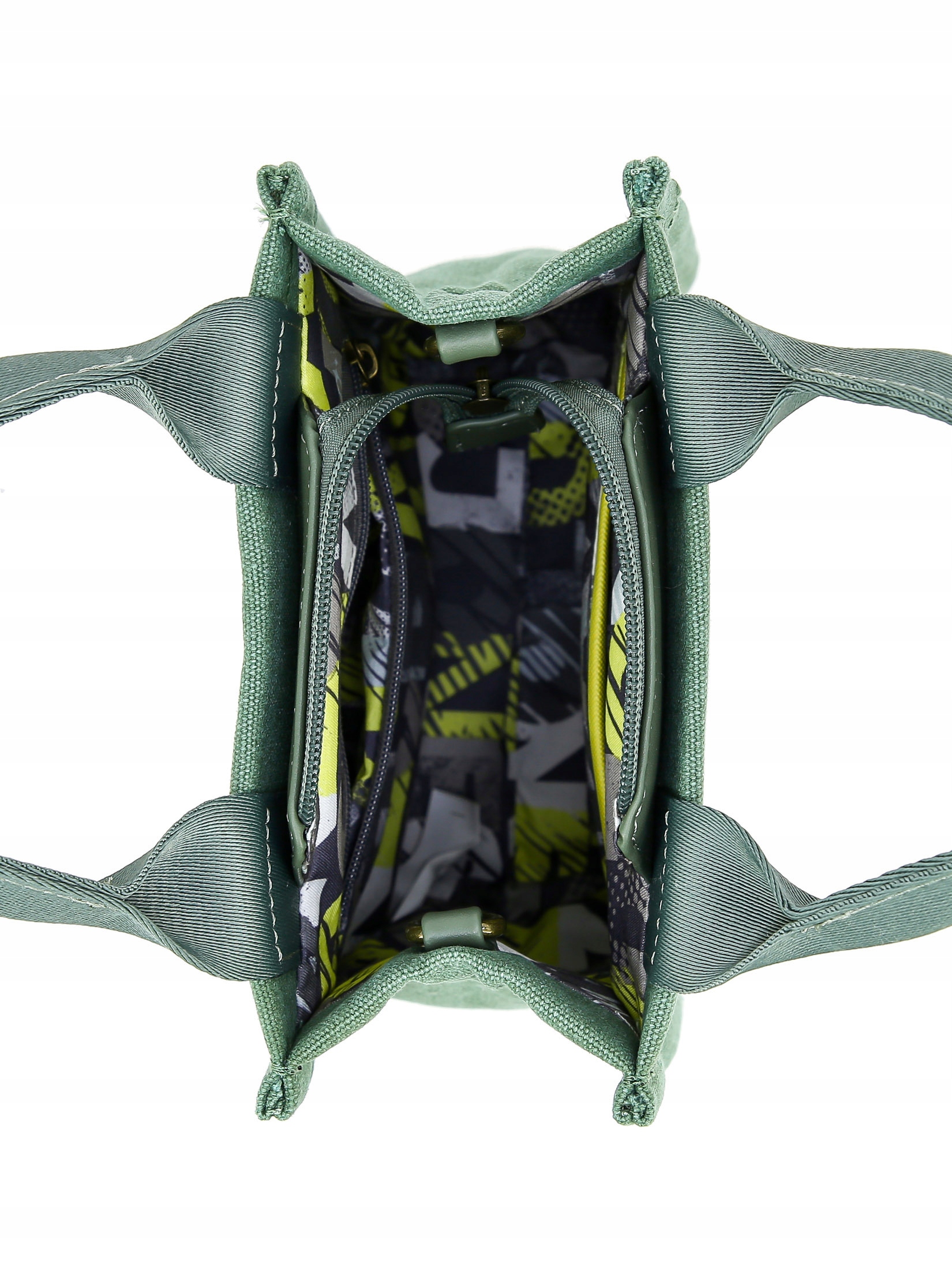 David Jones torebka damska kuferek mały płótno zielony Wielkość mała (nie mieszcząca A4)