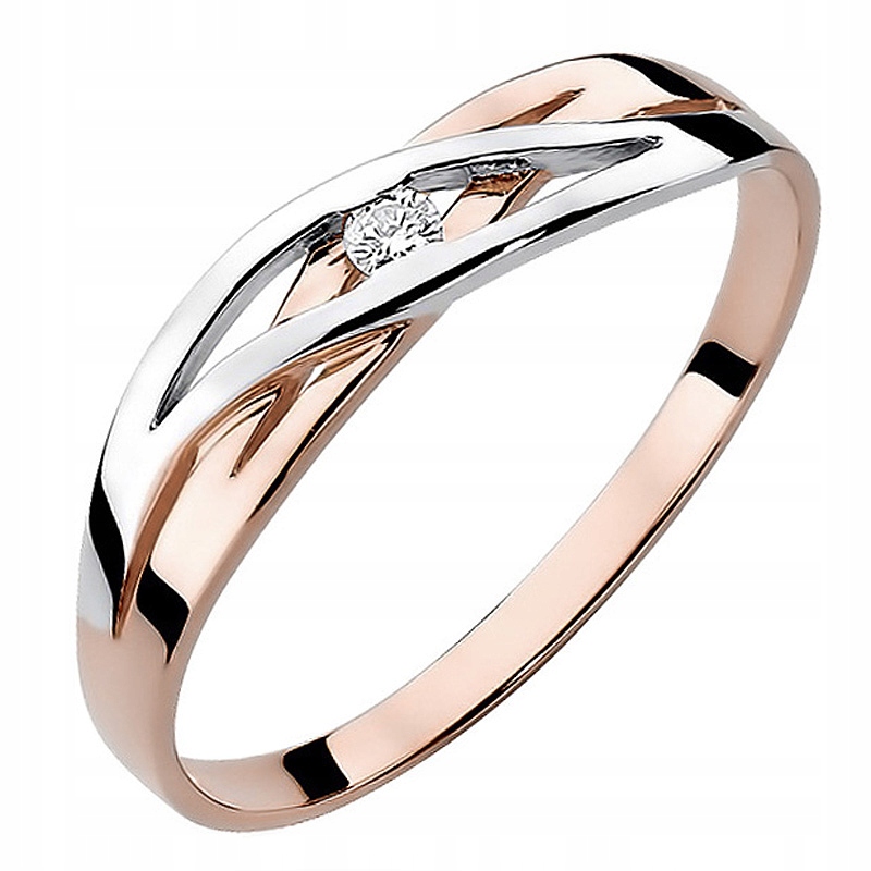 Zlatý Prstýnek Pletený Snubní Prsten 585 14k s briliantem 0,04ct