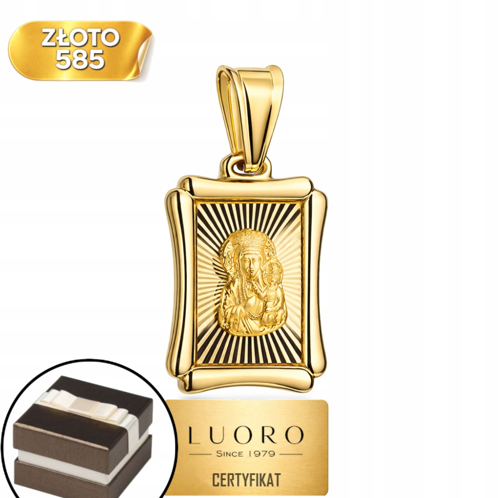 Zlatý Medailon 585 14K Panna Maria Čenstochovská Diamantový 30 MM
