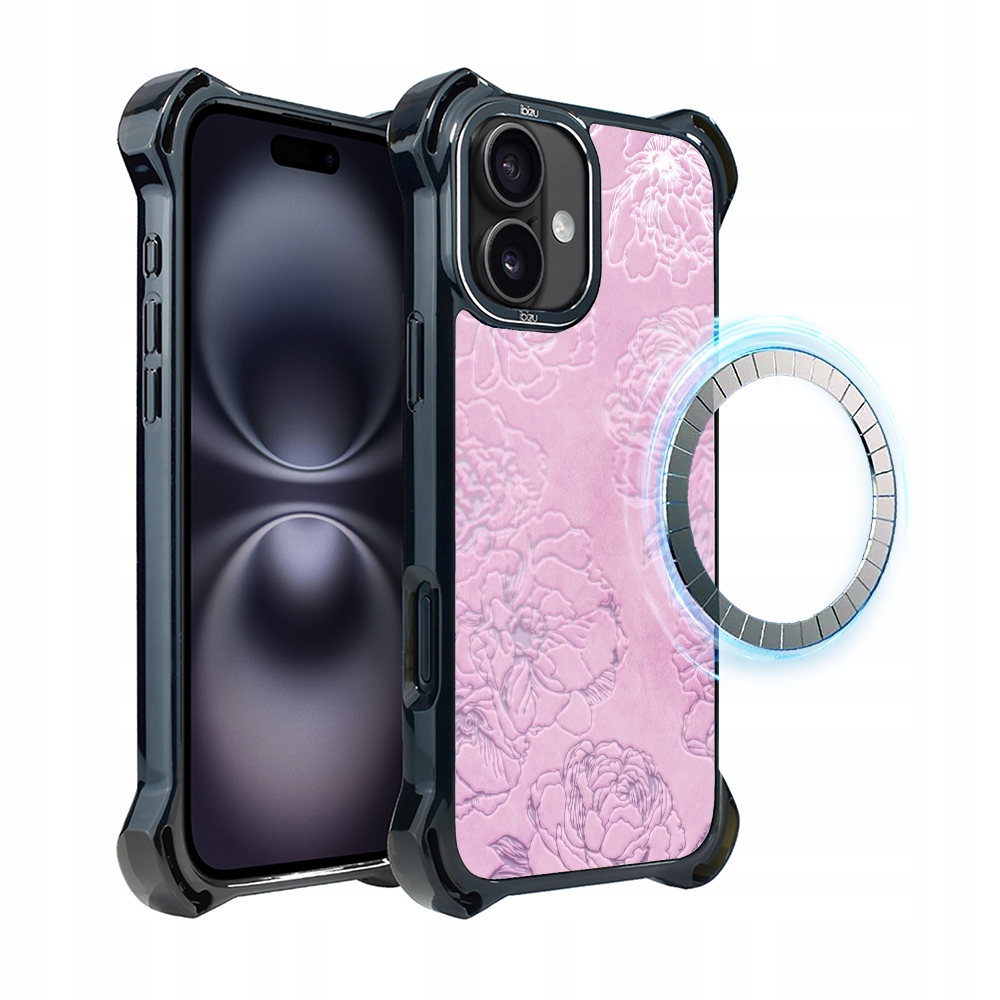 Pouzdro pro iPhone 16 Plus Ibizu DropGuard Ultra s MagSafe, růžové pivoňky