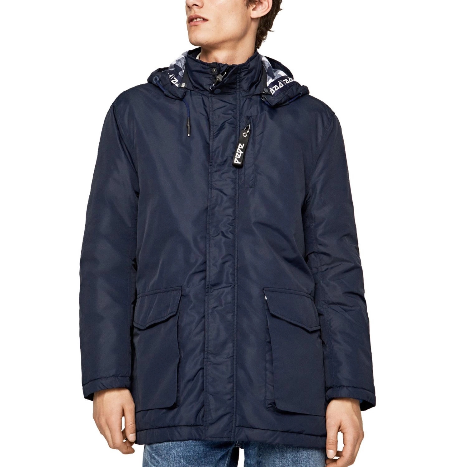 Pánská zimní bunda Pepe Jeans tmavě modrá s kapucí, zateplená vel. L