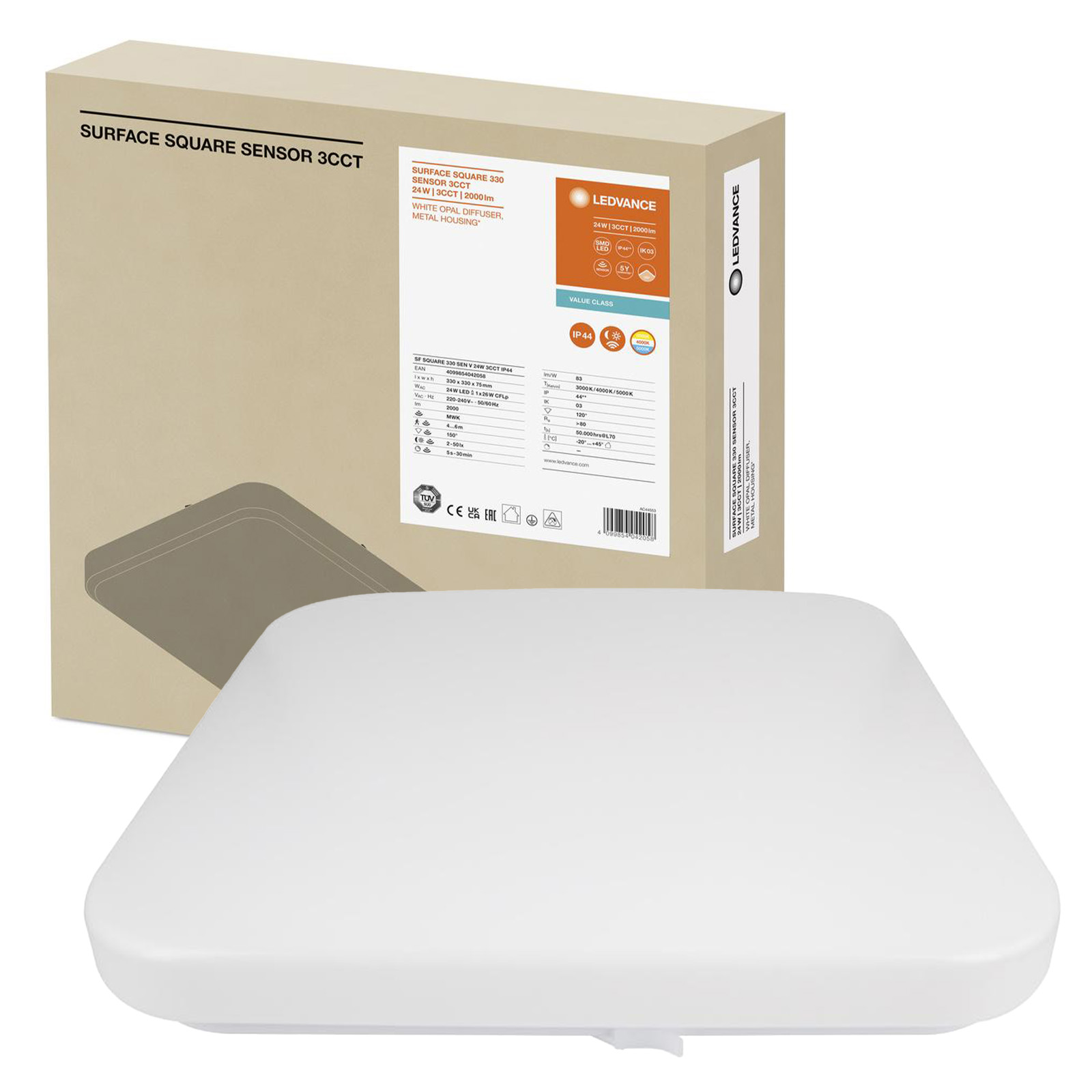 Led panel Svítidlo Stropní Svítidlo 24W Cct Snímač pohybu soumraku 33x33 cm
