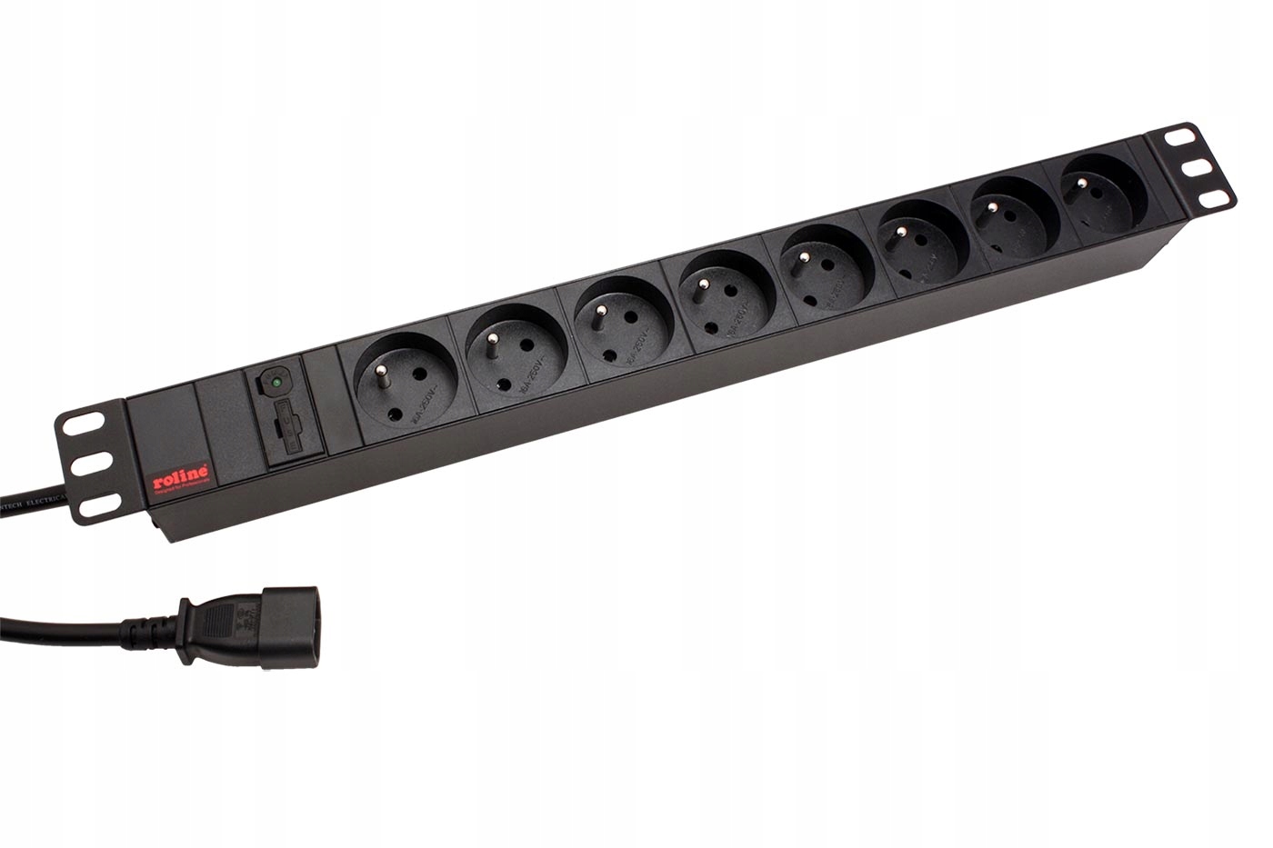 Roline 19" napájecí panel 1U, 8x zásuvka Cz, vidlice C14, černý, 2 m
