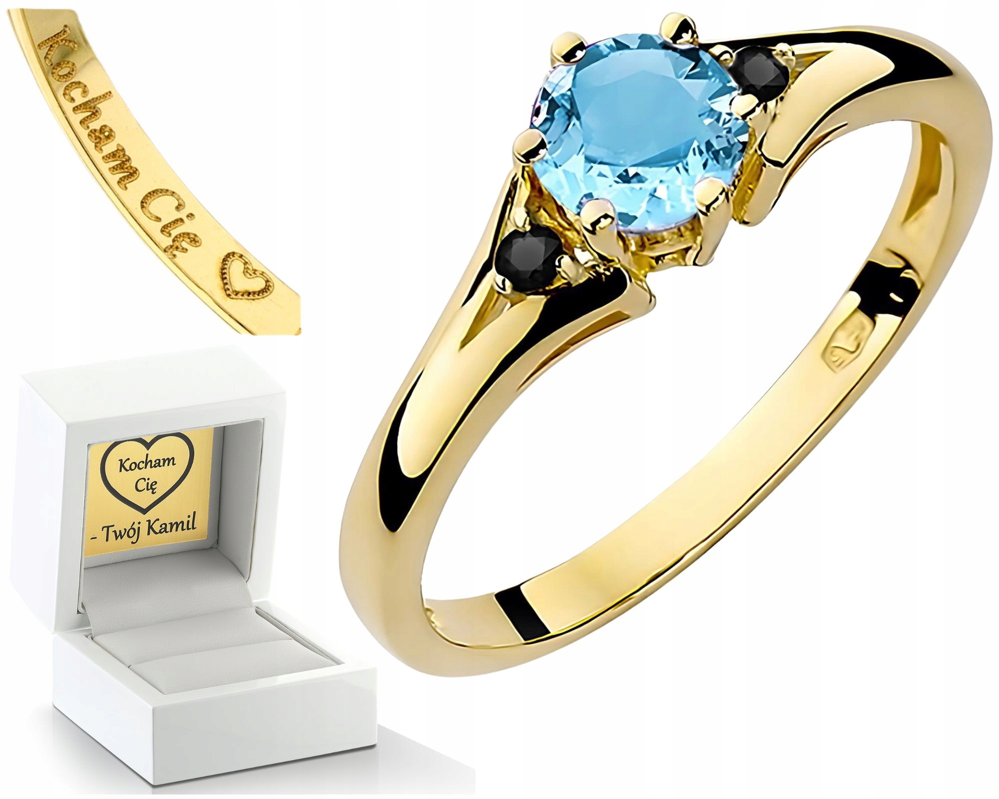 Prstýnek Prsten 585 S Topazem A Černými Diamanty, Gravírování Bonus