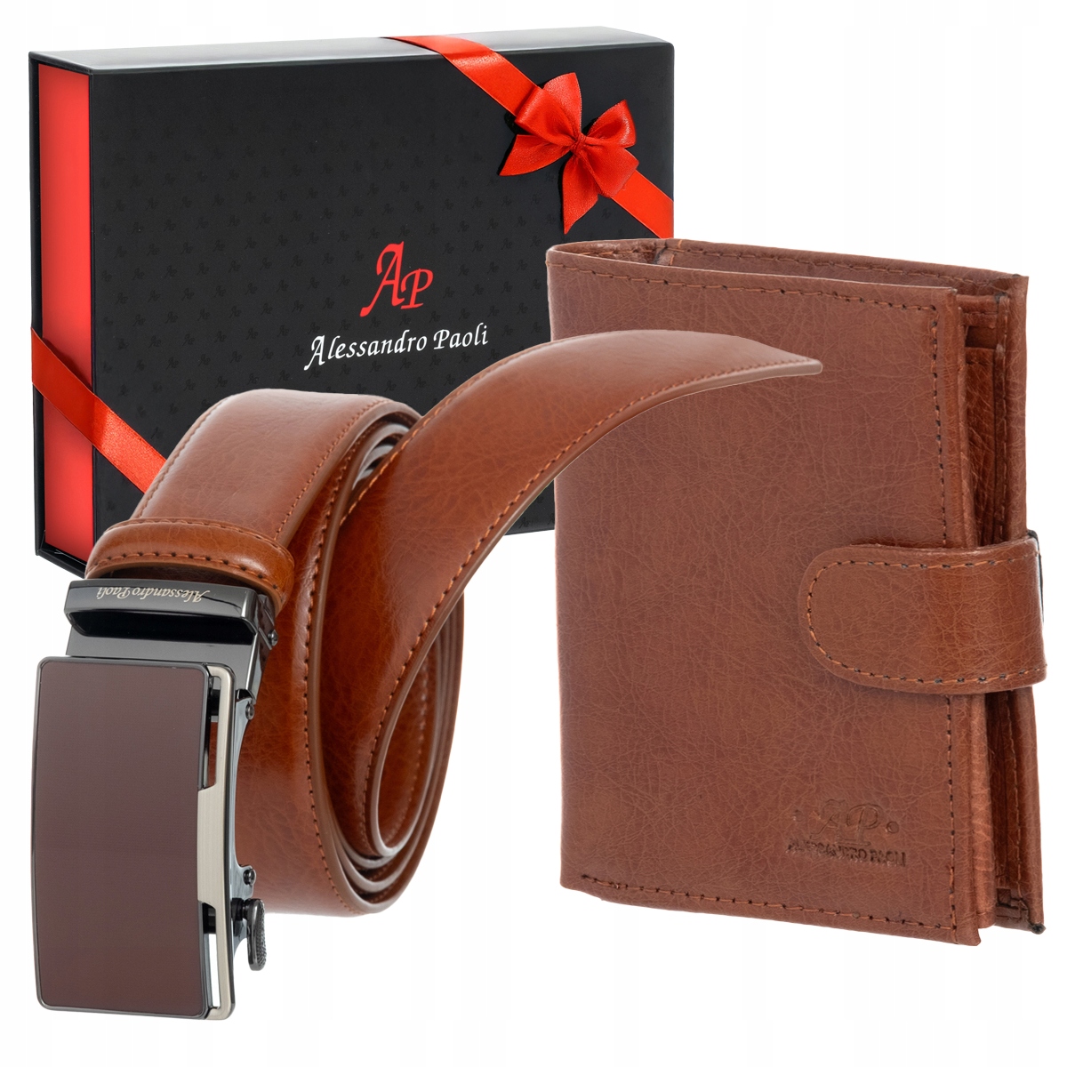 Męski Zestaw Prezentowy Portfel i Pasek Alessandro Brązowy