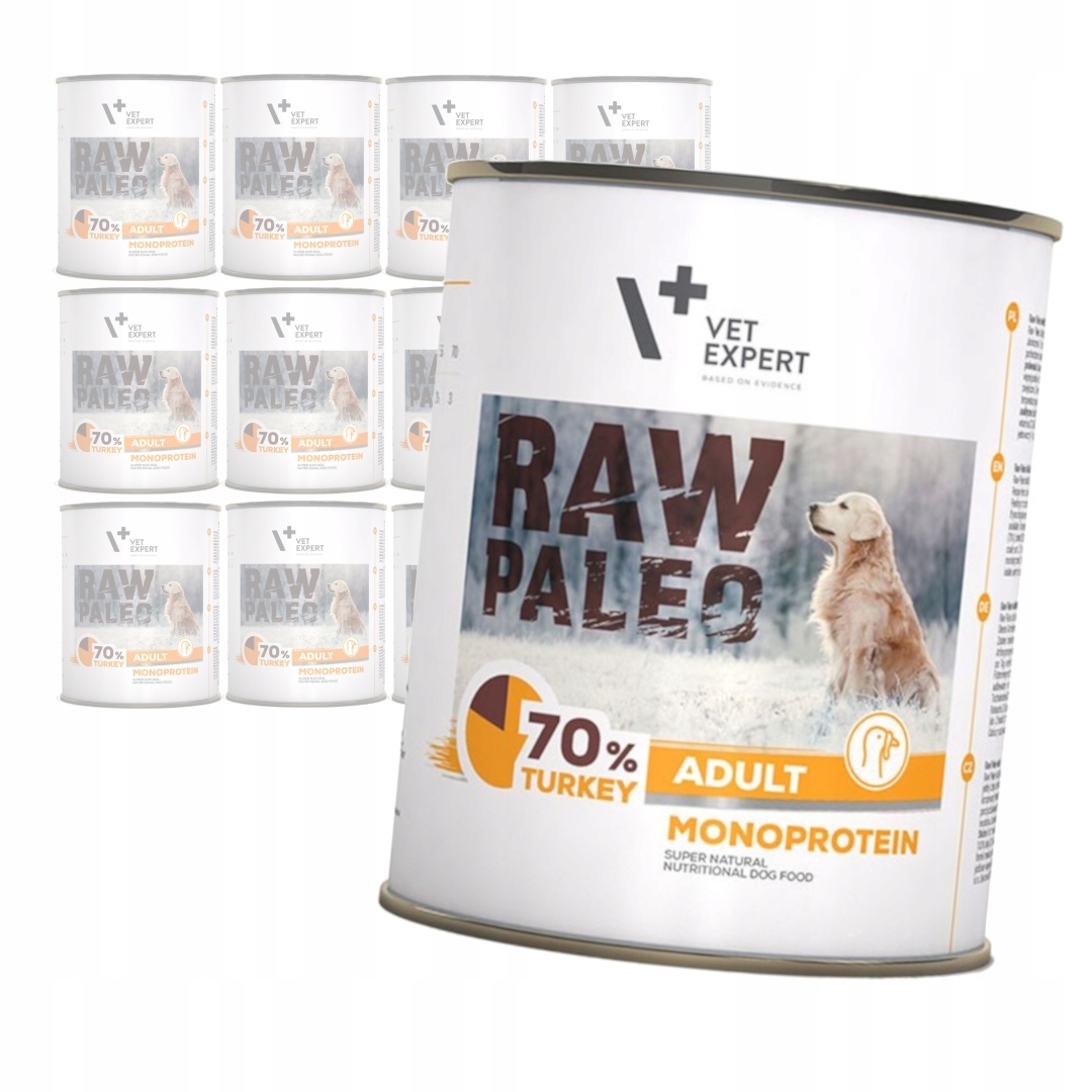 Levně Vet Expert Raw Paleo Adult Monoprotein 12x800g Vlhké Krmivo pro psy Krůta