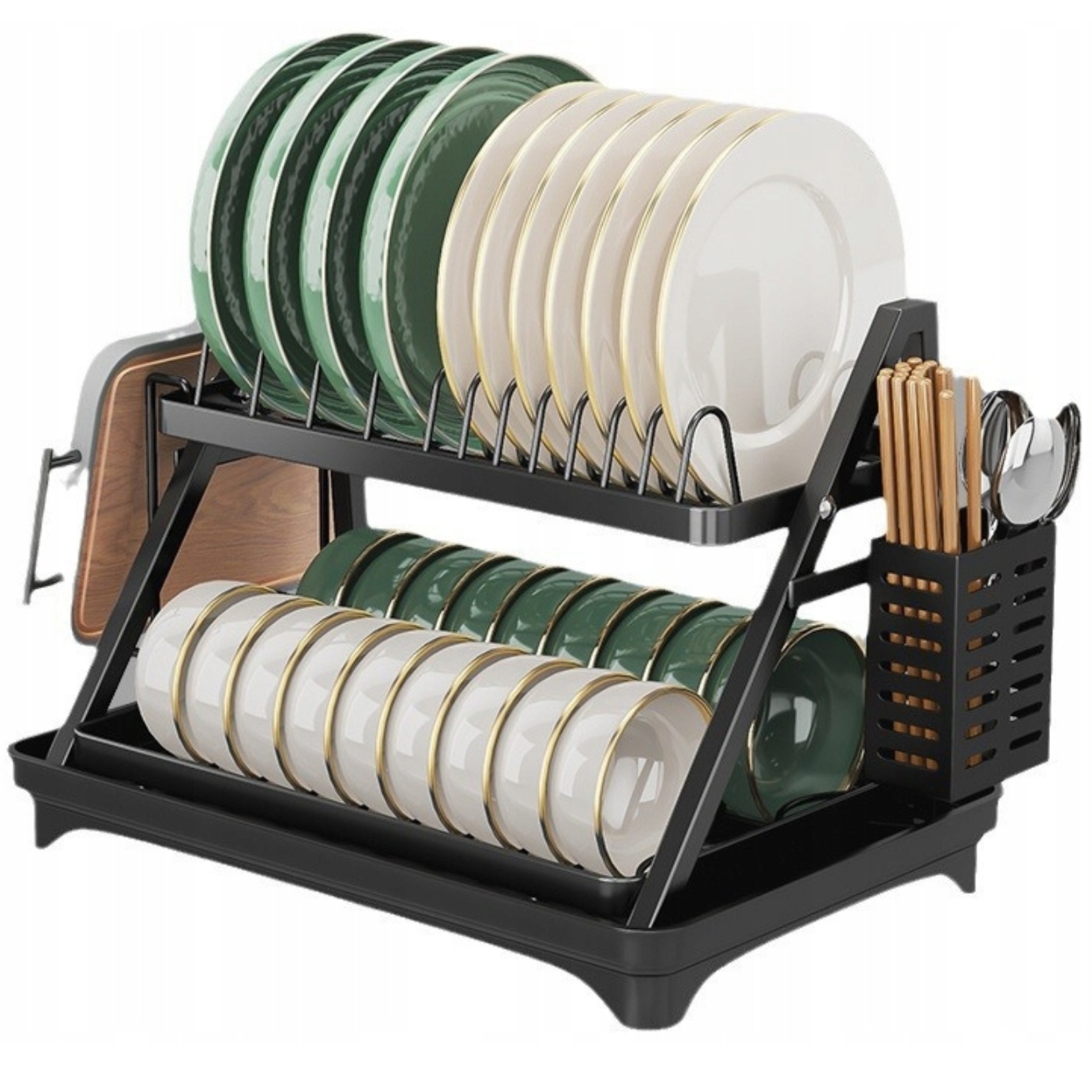 Levně odkapávač na nádobí Dvouúrovňová Odkapávač s odtokem Černá 29,5x39,5x42 cm