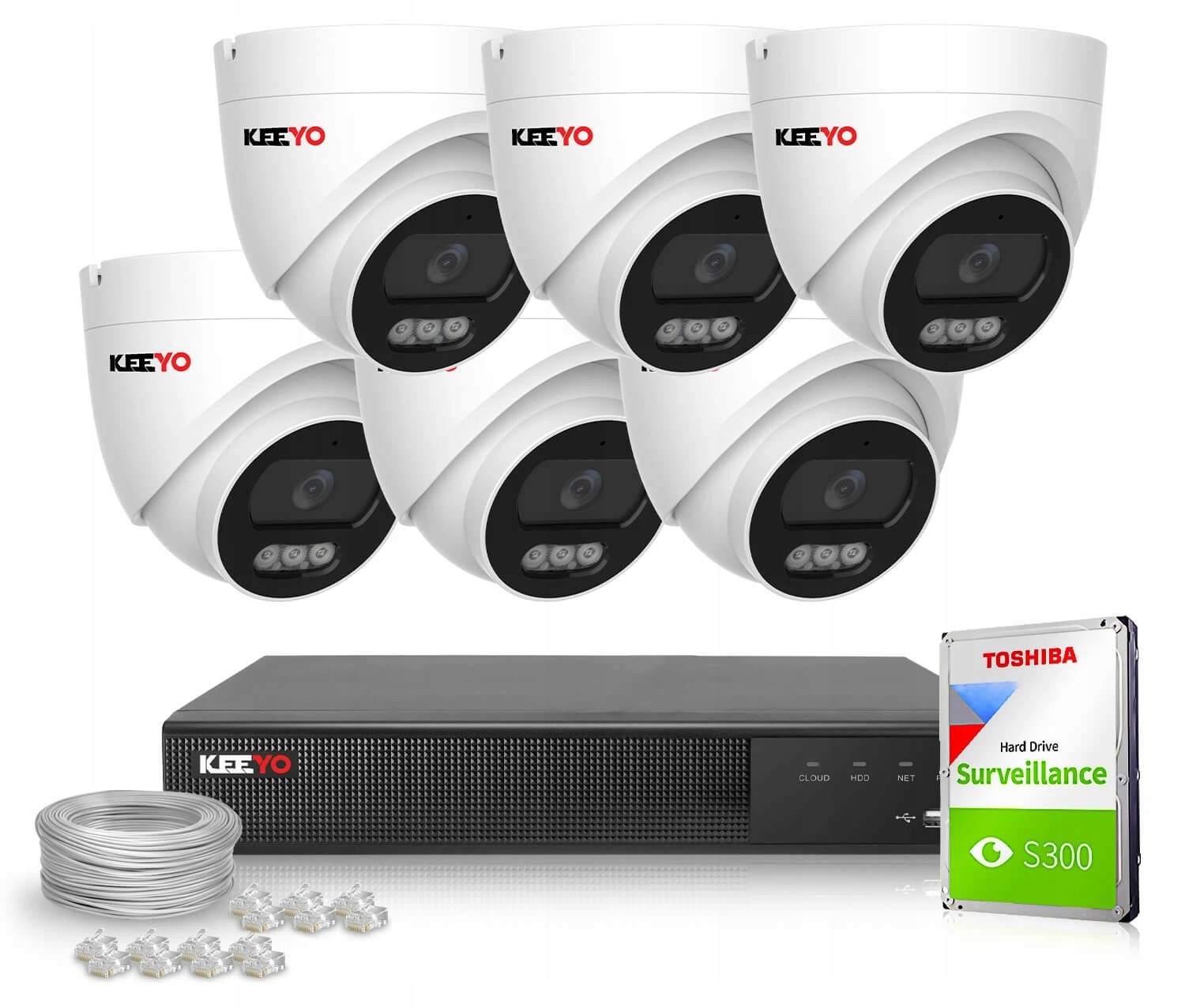 Sada pro Ip monitorování Keeyo 6x LV-V-IP4M25DF-B 4Mpx, PoE Ir 25 m Audio Ai