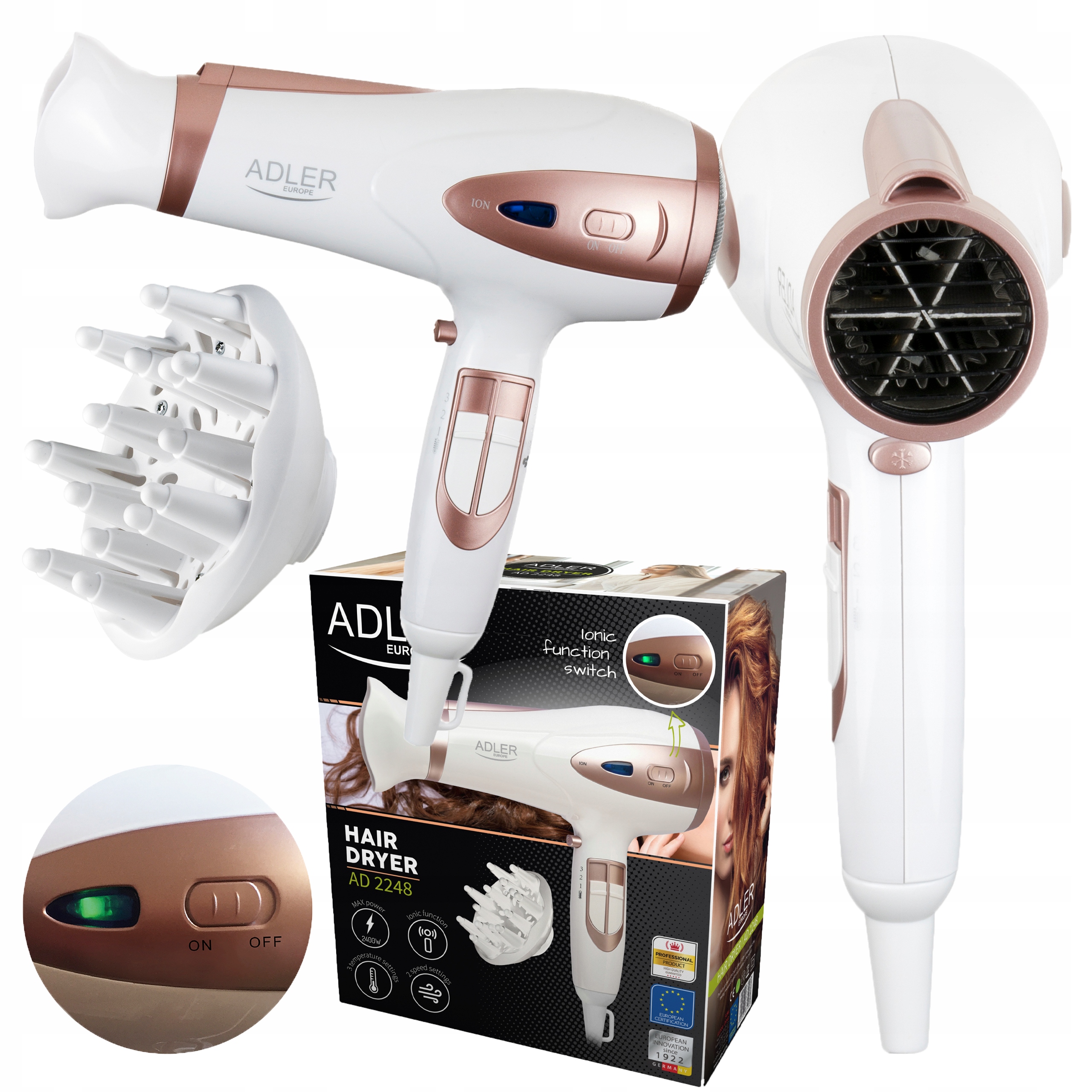 Suszarka Do Włosów 2400W Z Jonizacja Dyfuzorem Koncentrator 2400W