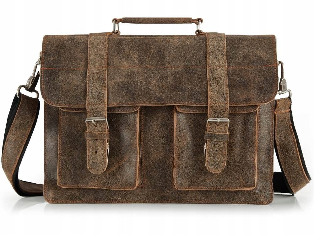 BRĄZOWA SKÓRZANA TORBA LISTONOSZKA NA RAMIĘ SOLOME