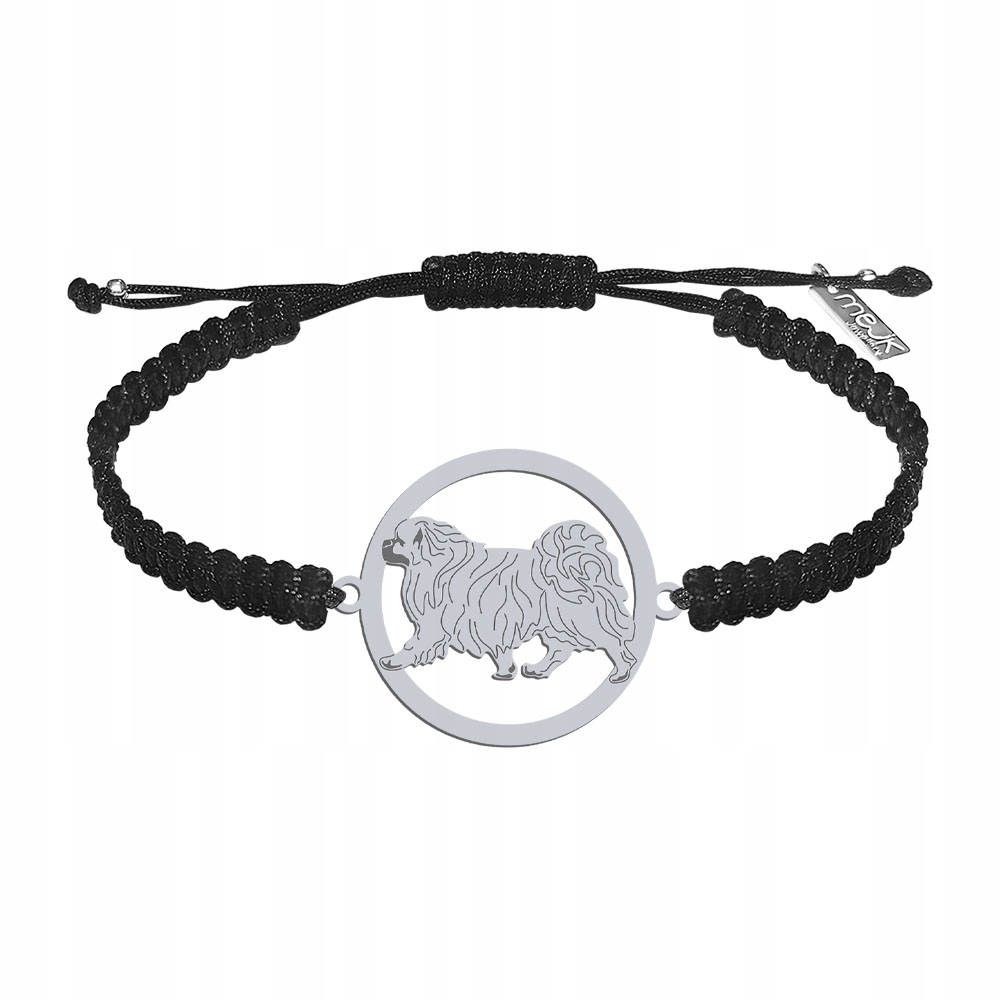 Stříbrný náramek se psem Tibetský španěl 925 Bizuteria Makramé Gravírování