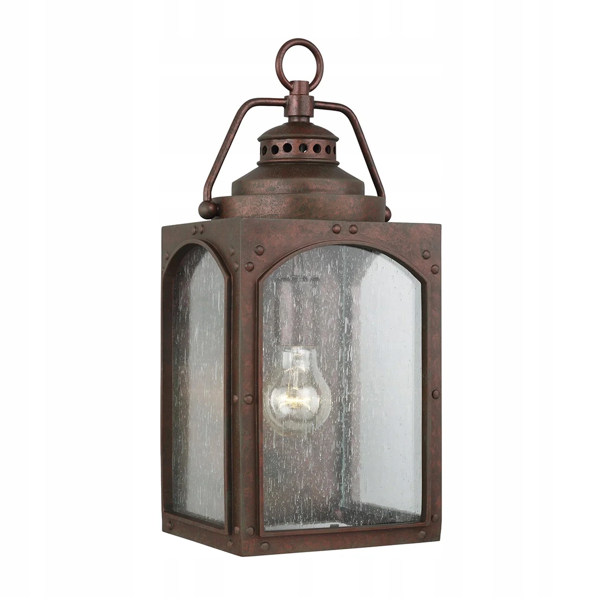 Vonkajšie nástenné svietidlo retro hrdzavá meď, sklenená lampa IP44 Feiss