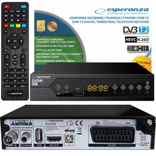 Tuner Dekoder Tvnaziemnej Full Hd DVB-T2+PILOT