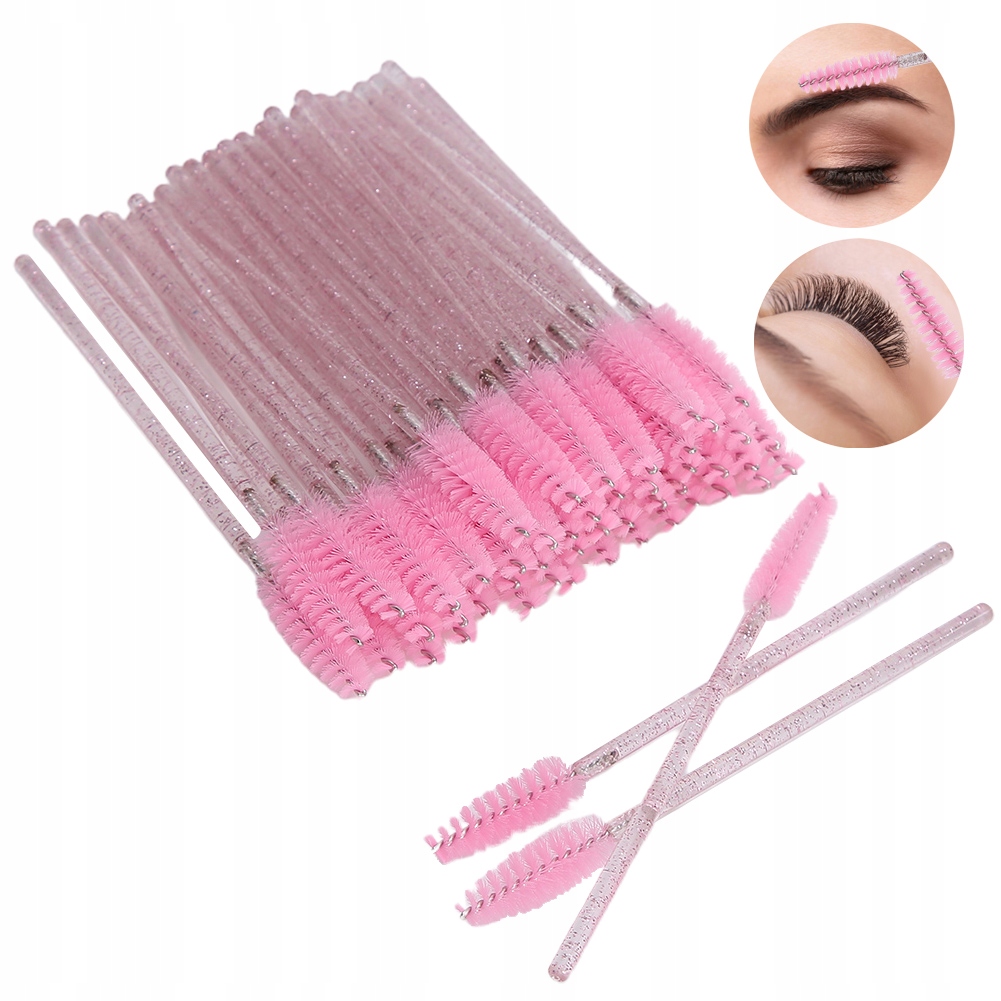SZCZOTECZKI DO RZĘS I BRWI SPIRALKI JEDNORAZOWE BROKATOWE RÓŻOWE 50SZT.
