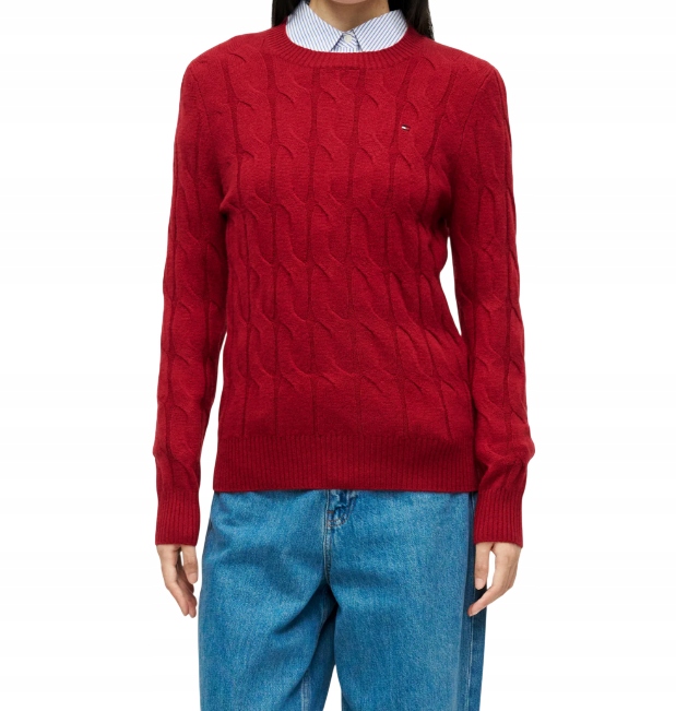 Tommy Hilfiger Svetr z měkké vlny s copánkovou vazbou Červený S