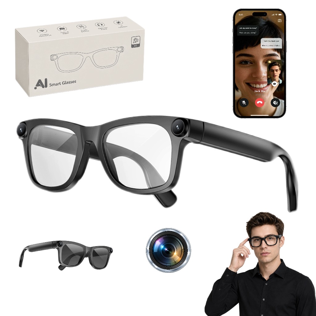 Okulary Ai Z Kamerą 8MP Asystent Tłumacz Bluetooth Wi-fi Dyktafon