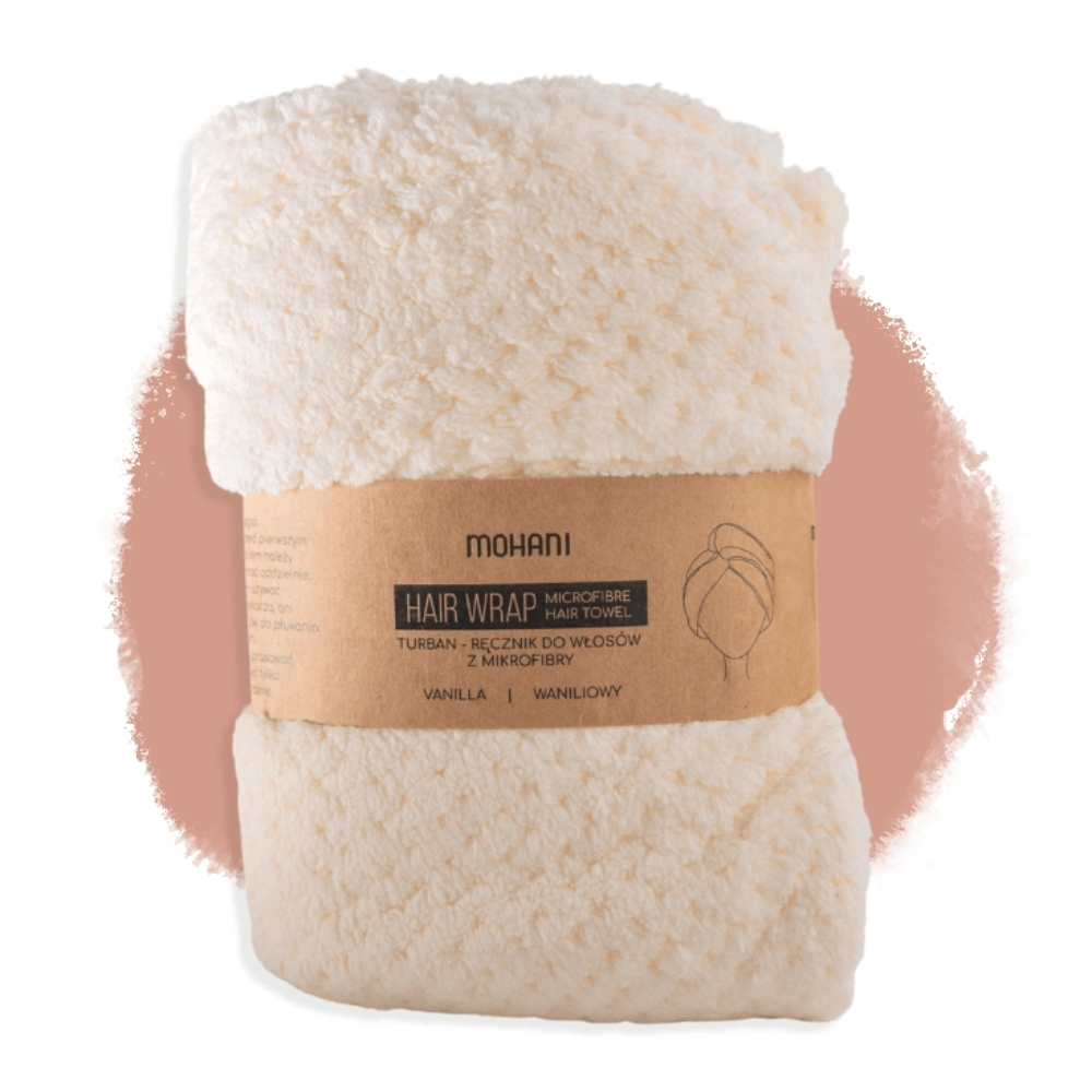 RĘCZNIK DO WŁOSÓW TURBAN MIKROFIBRA 65x22 MOHANI BIAŁY