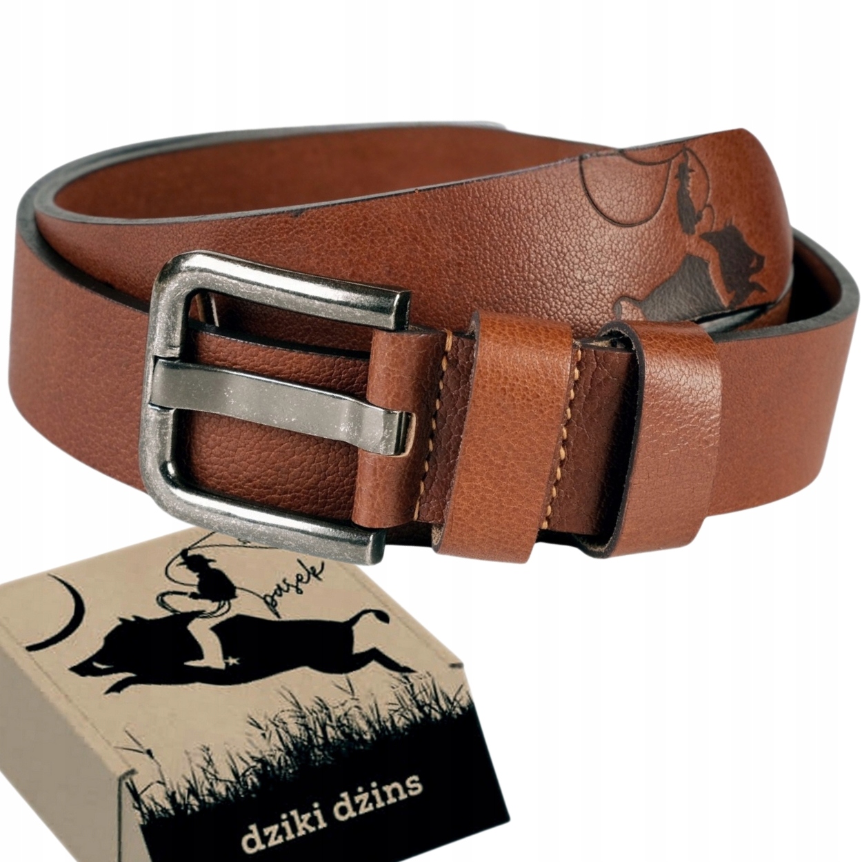 Dziki DżINS szeroki pasek skórzany męski 120 cm brązowy skóra licowa
