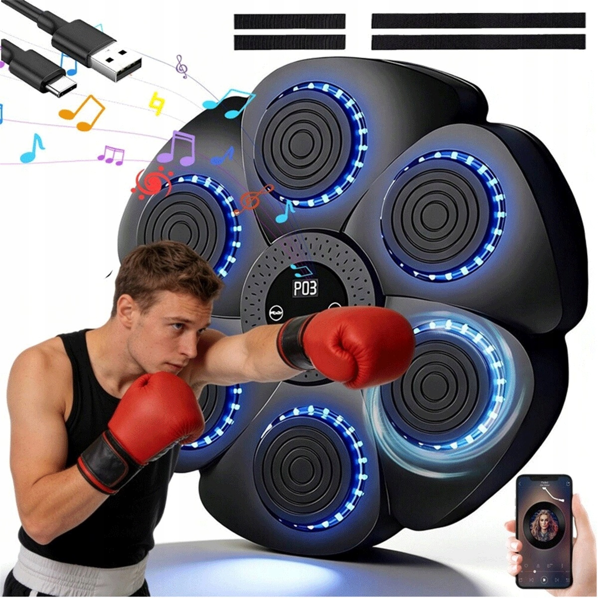 Bluetooth boxovací stroj 1-18 rychlostí, 9 režimů s odpružením, černý