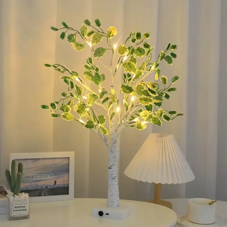 Lampka nocna Led drzewko brzoza liście 49 cm 24 Led ciepła biel Usb baterie