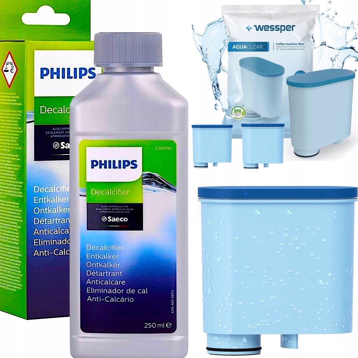 Levně Odvápňovač pro kávovar Philips CA6700 3x vodní filtr AquaClear pro Saeco