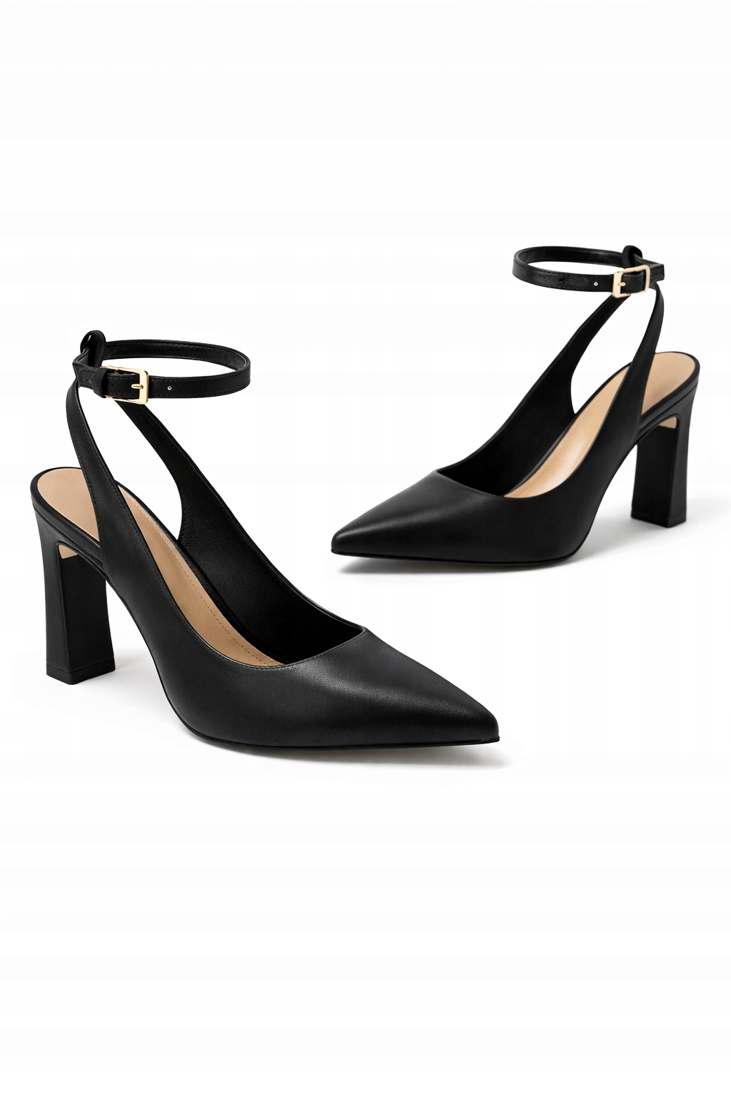 Lodičky Na Podpatku Černé Kožené S Přezkou 38 I4A