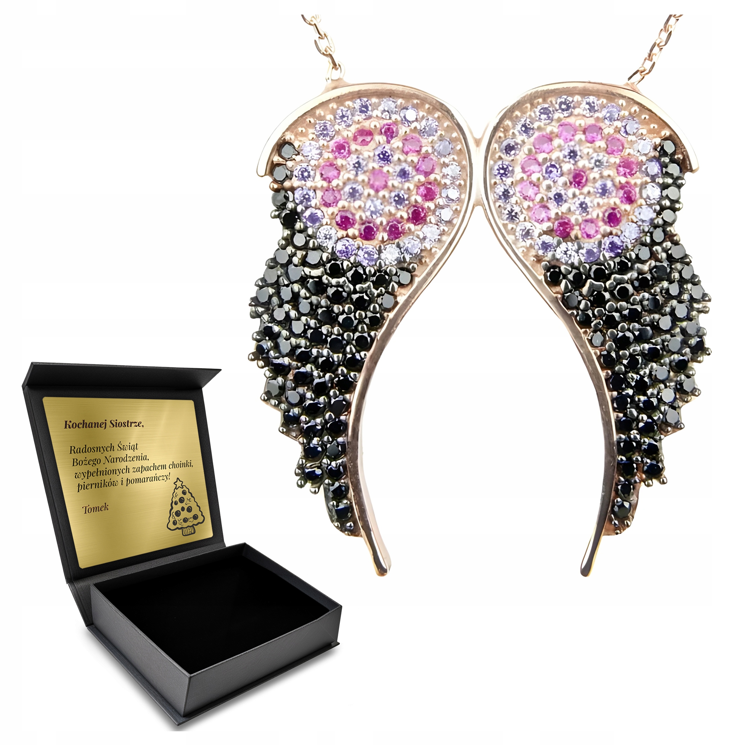 Řetízek Stříbrný náhrdelník Andělská křídla Krabička a Gravírování Bonus