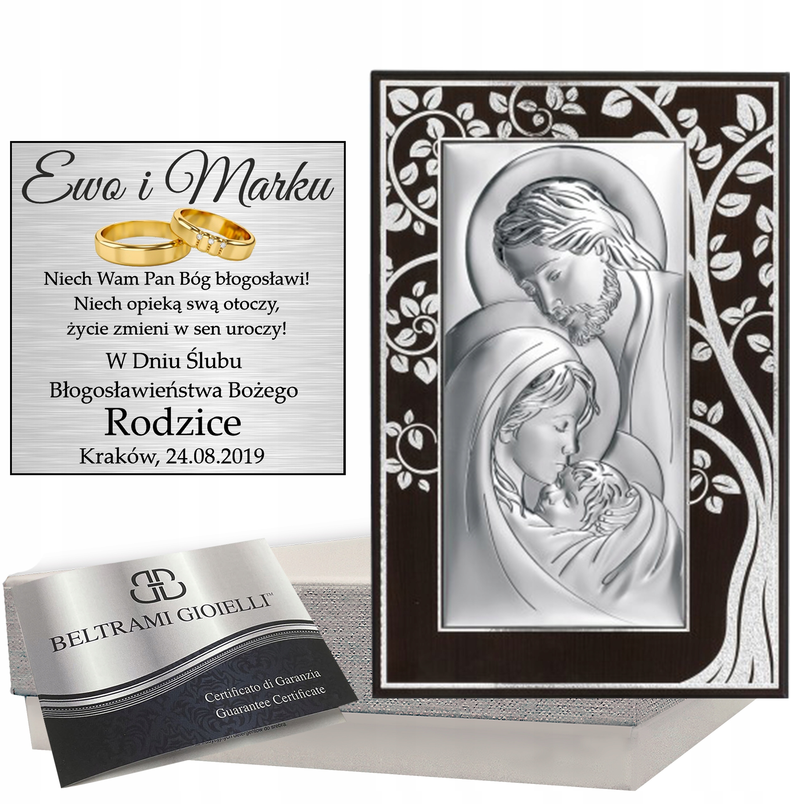 Stříbrný Obraz Rodina Svatá Svatba Křest Gravírování