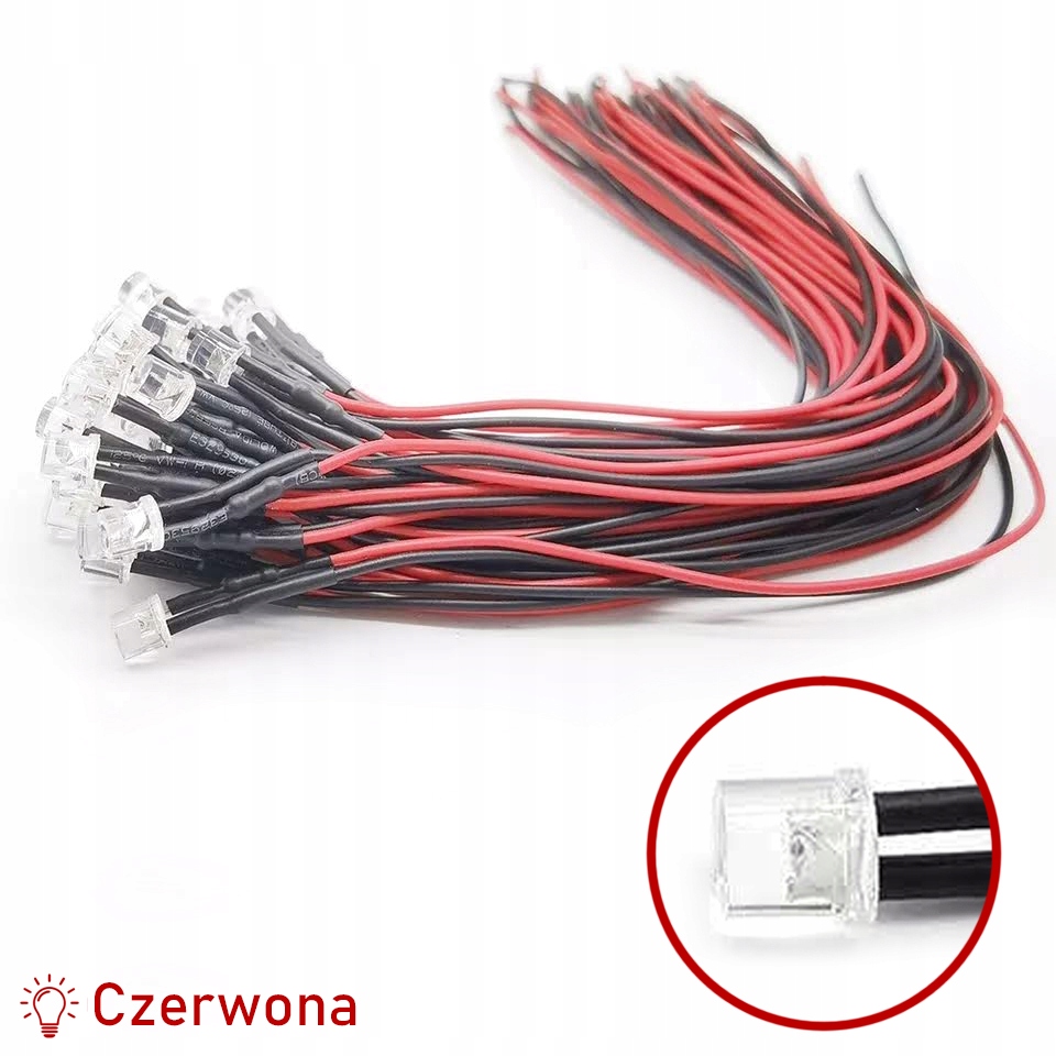 

Płaska dioda Led 12V 3 mm kolor czerwony Rezystor