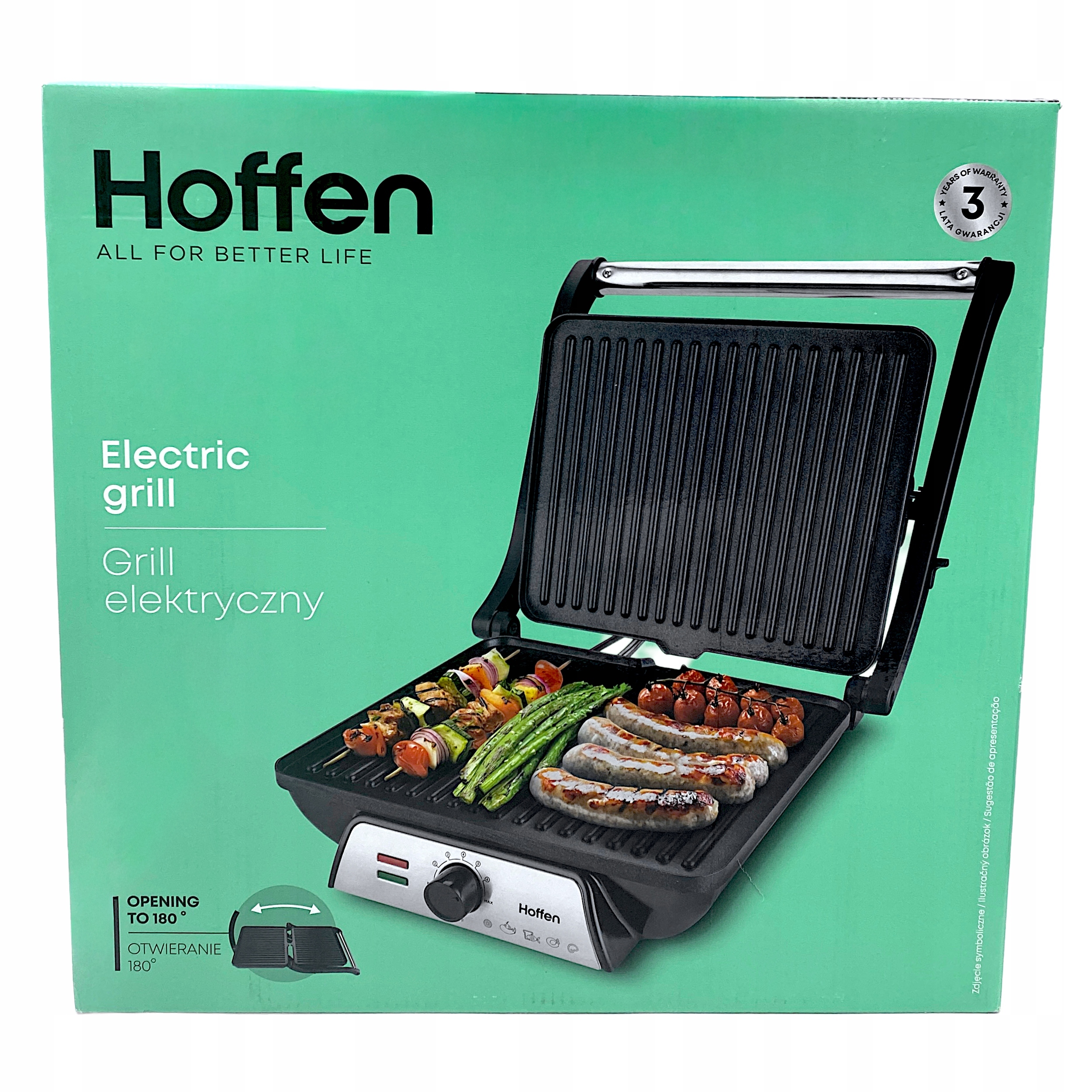 Hoffen Elektrický gril 2000 W s otvíráním na 180° stříbrný