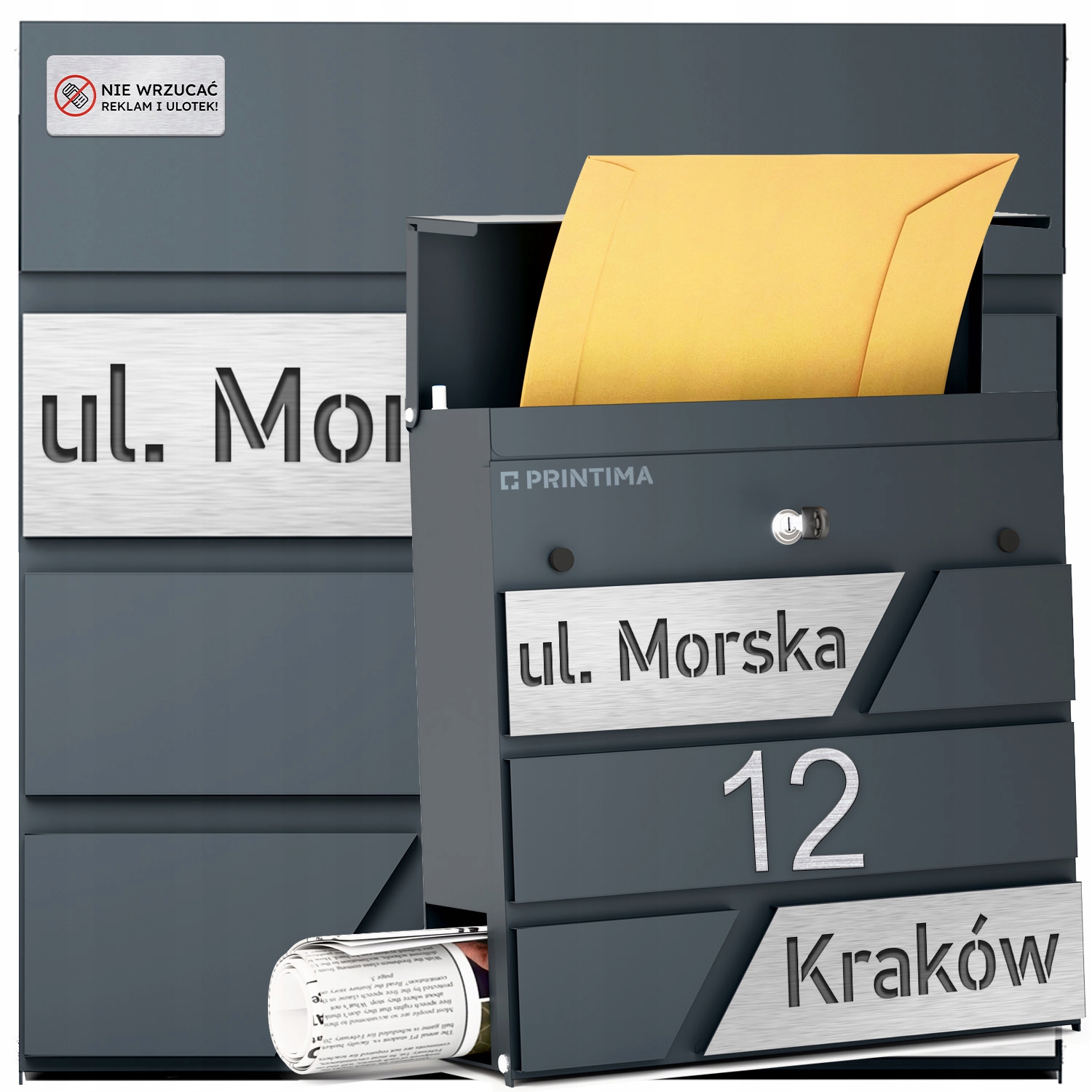 Velká Poštovní Schránka s číslem domu Antracit Vyřezané číslo domu