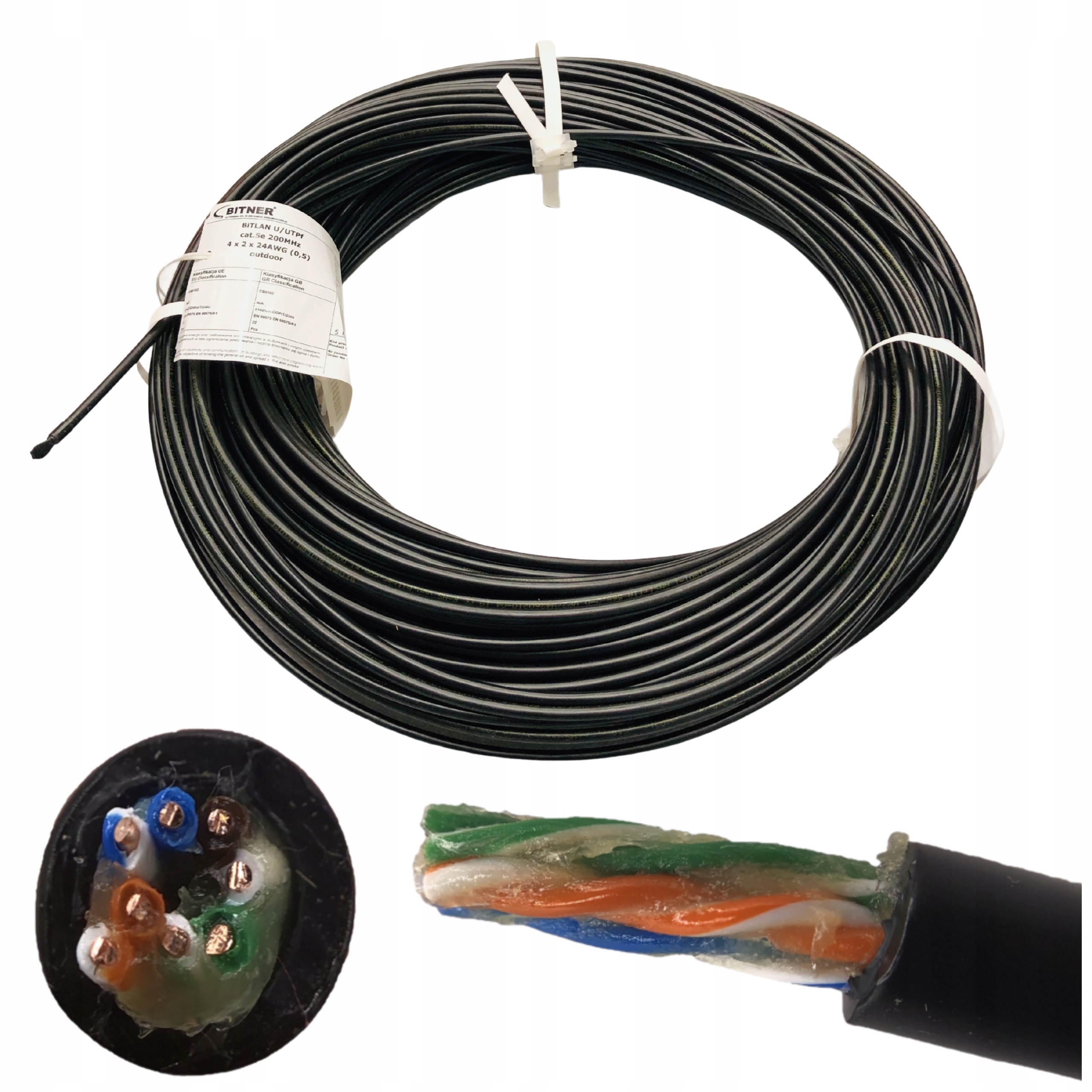 Kabel internetowy sieciowy U/UTPw kat.5e zewnętrzny ziemny drut żel Uv 100m