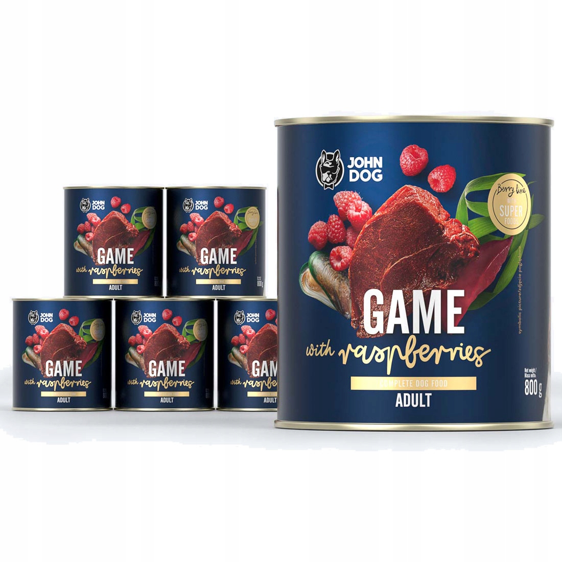 Levně John Dog Berry Adult Zvěřina S Malinami 6x800G Vlhké Krmivo Bez Obilovin