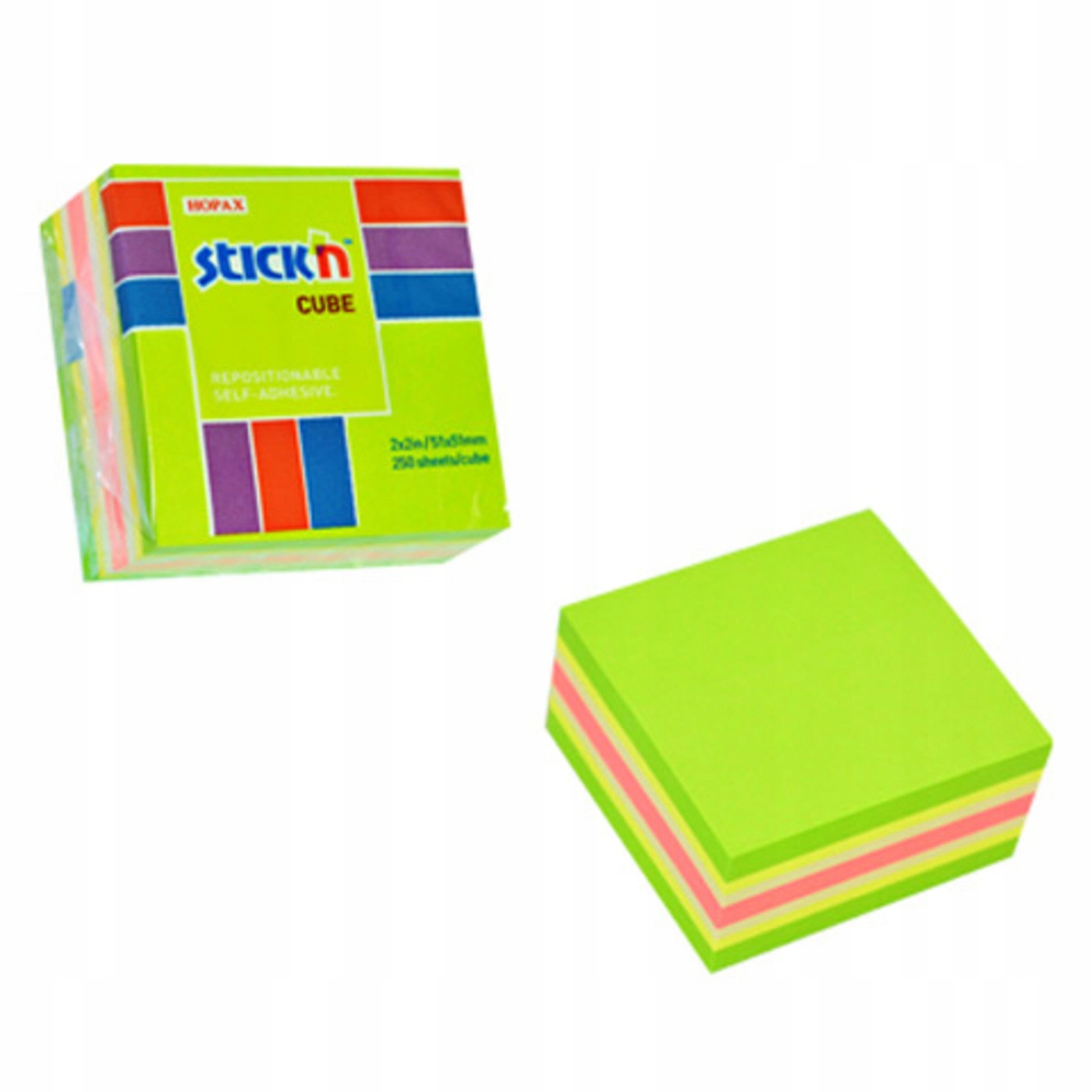 

Kostka samoprzylepna 51x51 250k. mix zielony neon