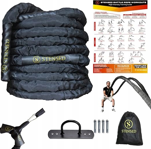Tréninkové lano Battle Rope Stensed 12 m 5 cm upevňovací sada
