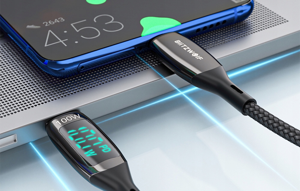 BLITZWOLF KABEL USB PRZEWÓD USB-C NA USB-C PD QC 3.0 100W DO TELEFONU 0.9M Długość przewodu 0.9 m