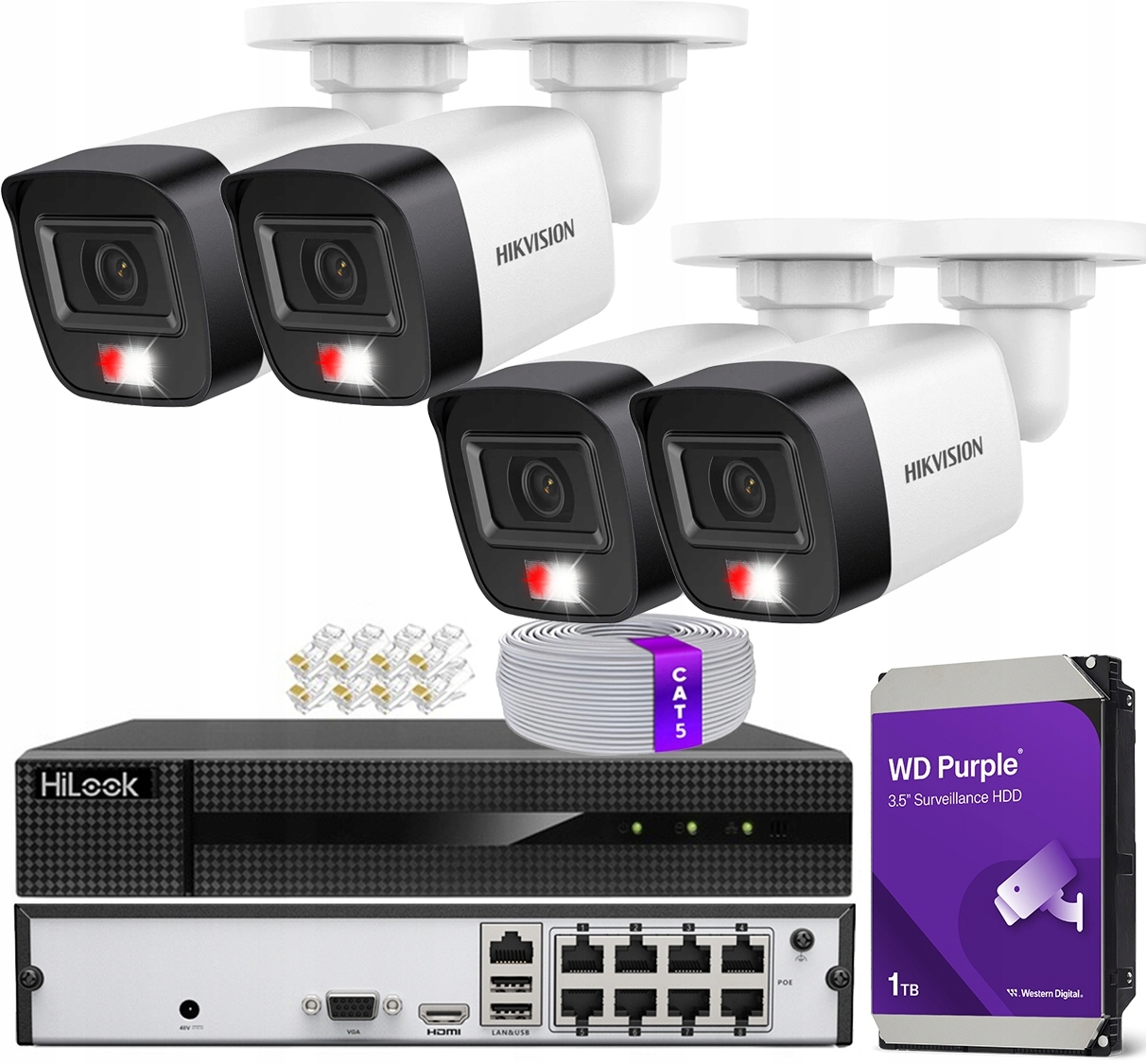 Sada Pro Monitorování 4 Kamer 4MPx Mikrofon Led Ir Rekordér 8CH Hikvision