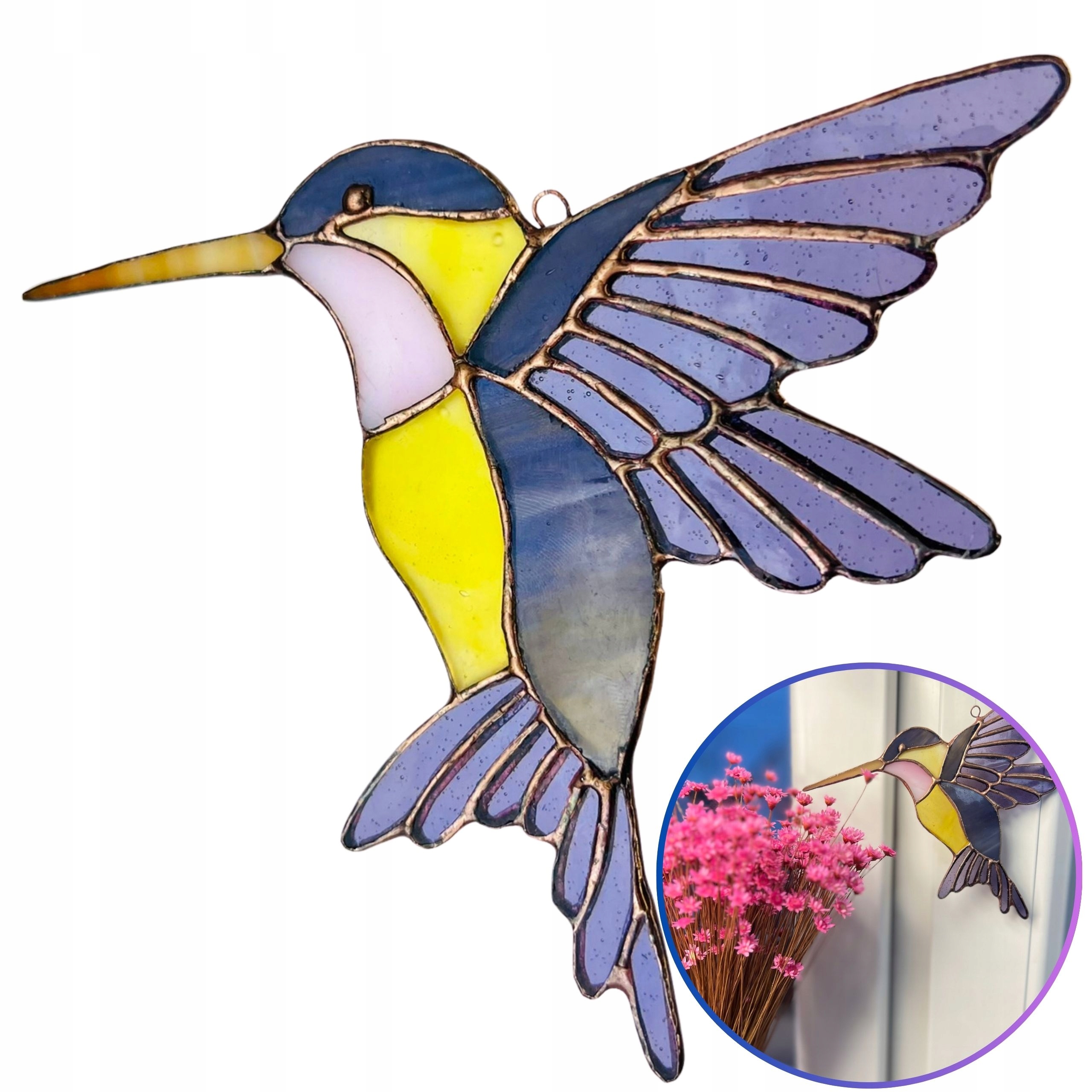 Kolibřík pták ruční práce vitráž ozdoba do domácnosti