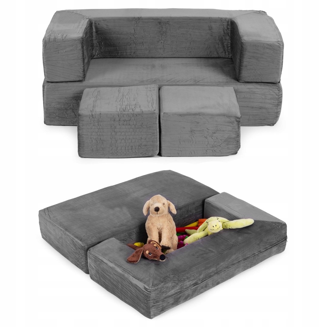 Sofa modułowa składana dla dzieci Diy 4 miękkie poduchy szara Ecotoys