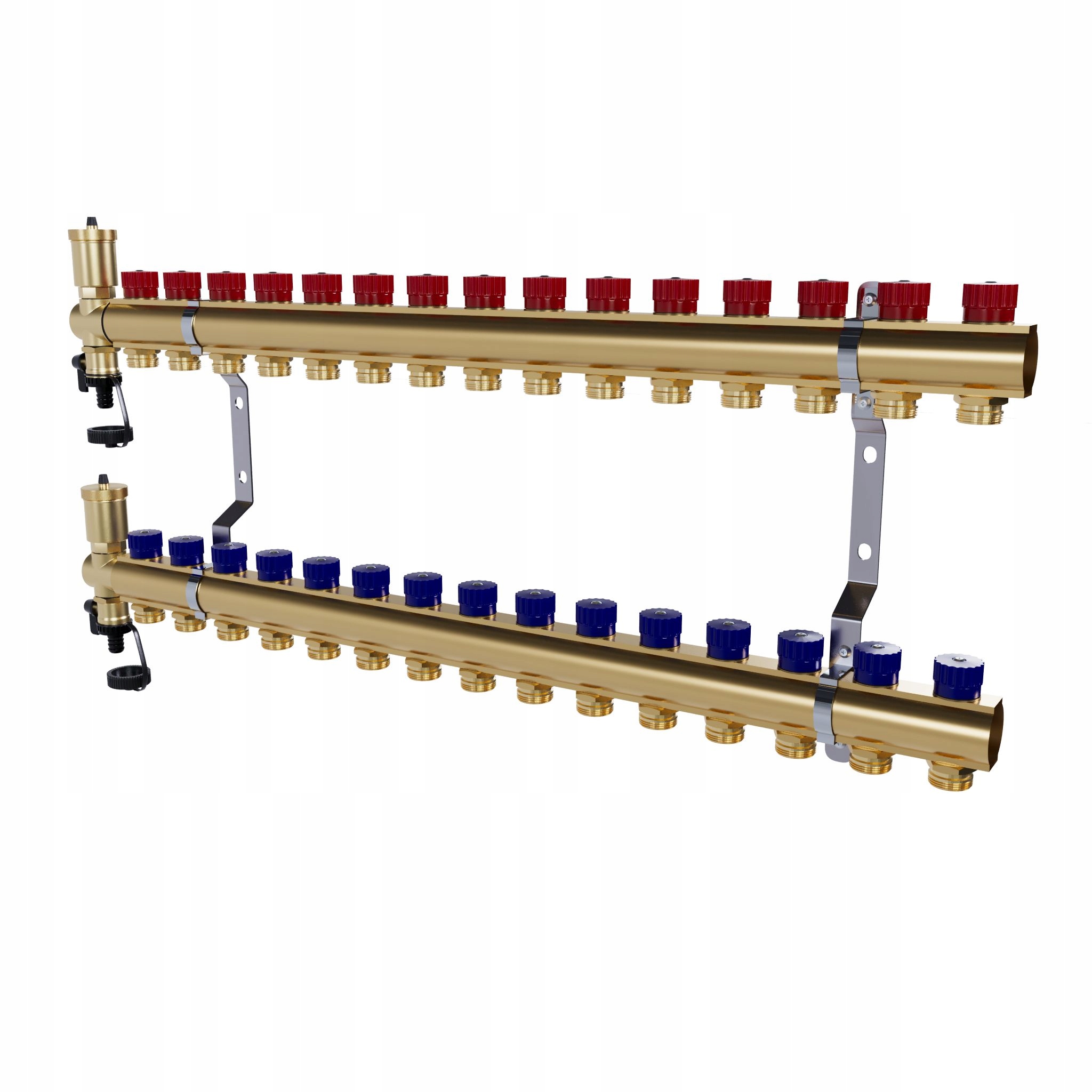 Mosazný 15-okruhový manuální rozdělovač pro radiátorové vytápění
