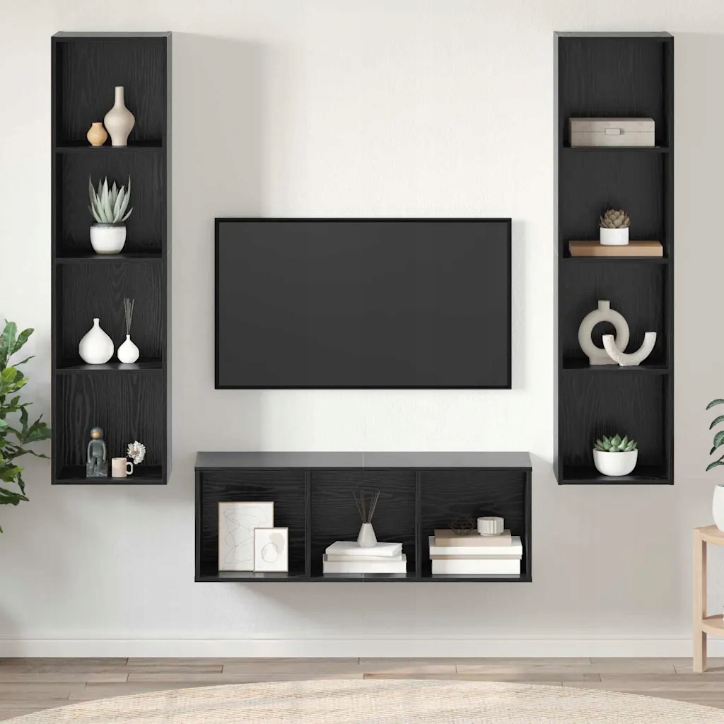 vidaXL Zestaw szafek Rtv 3 pcs Czarny Dąb Materiał drewnopochodny